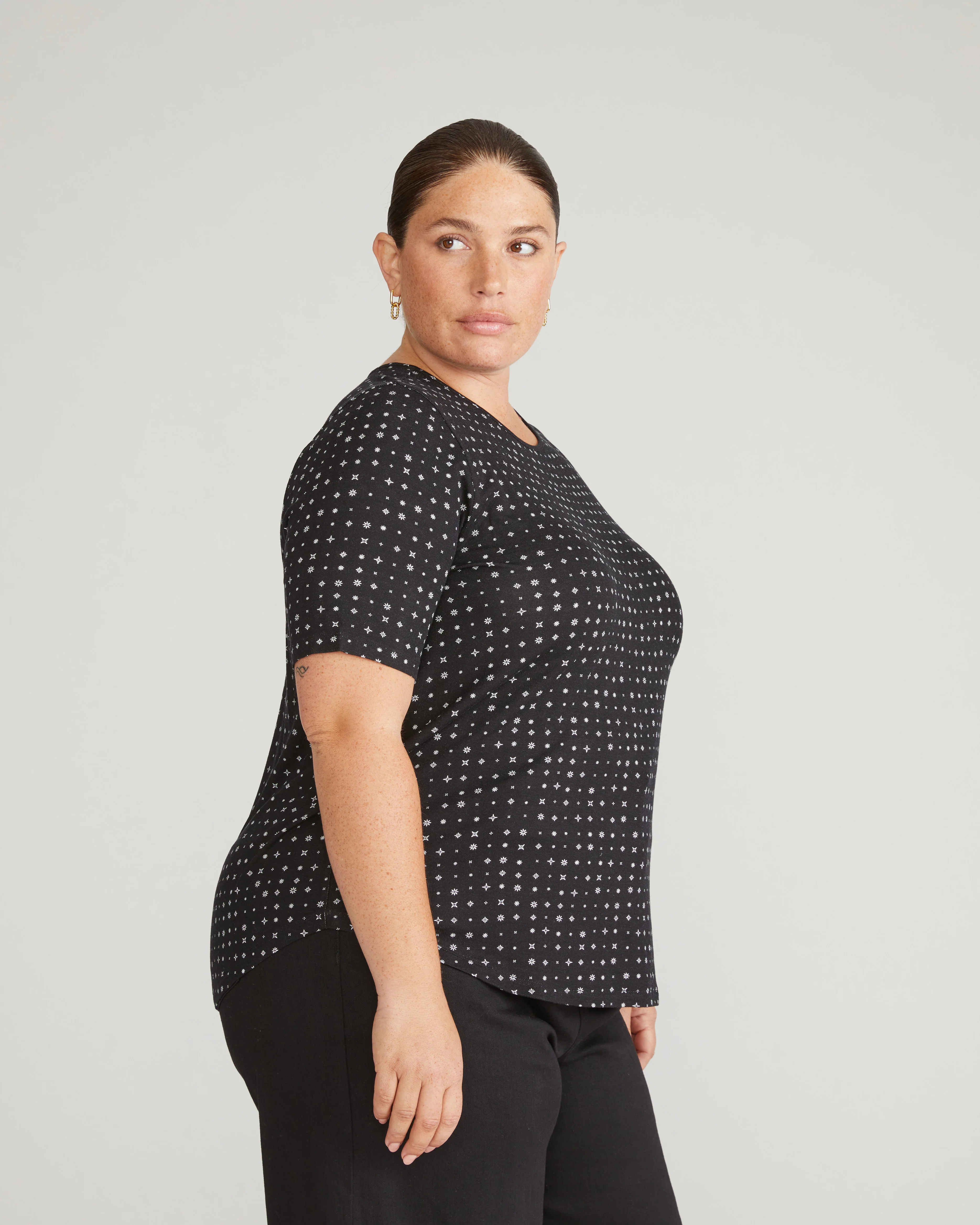 Lily Liquid Jersey Crew Neck Stovepipe Tee - Galactic Print in Black - Image 2