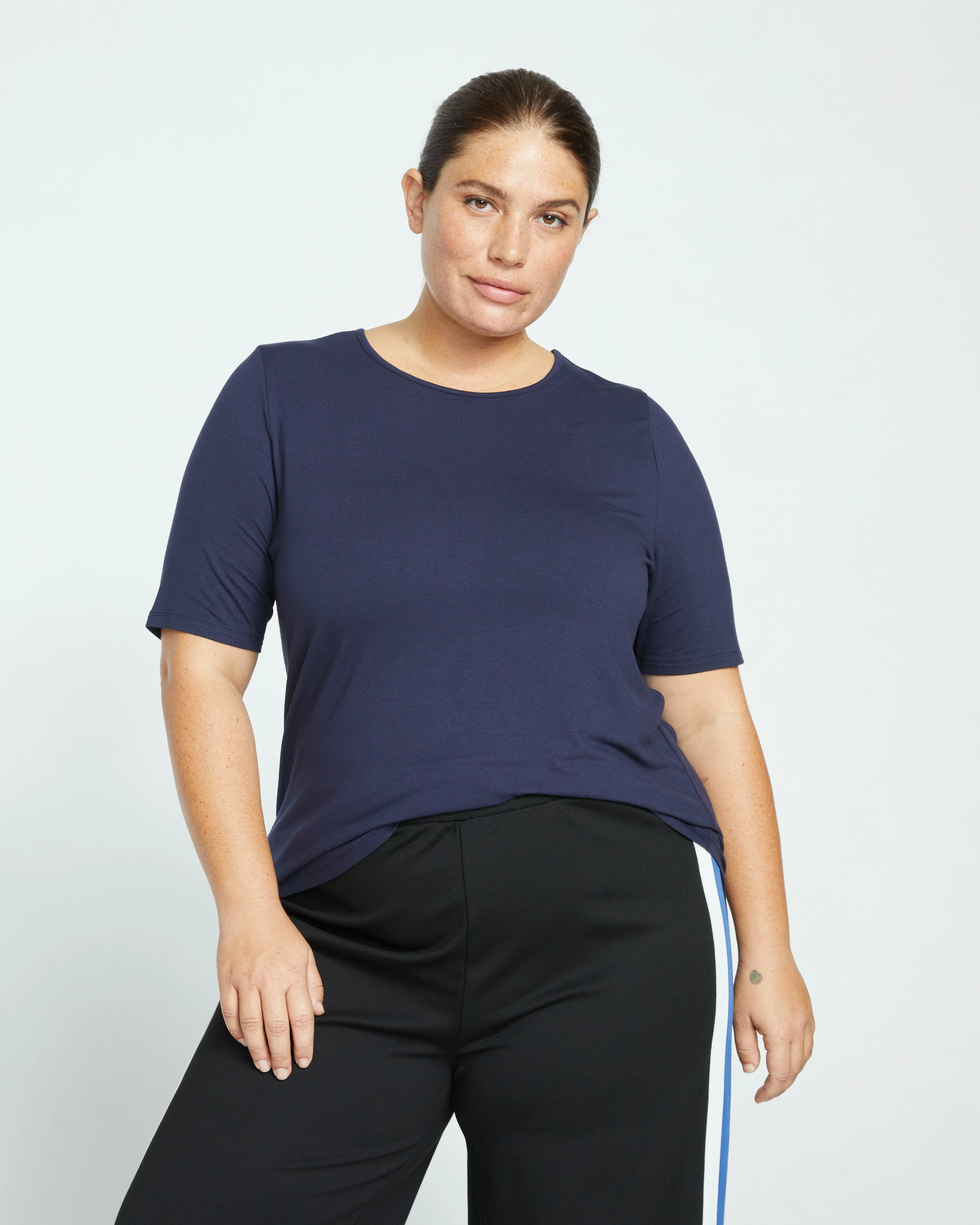 Lily Liquid Jersey Crew Neck Stovepipe Tee - Midnight - Image 2