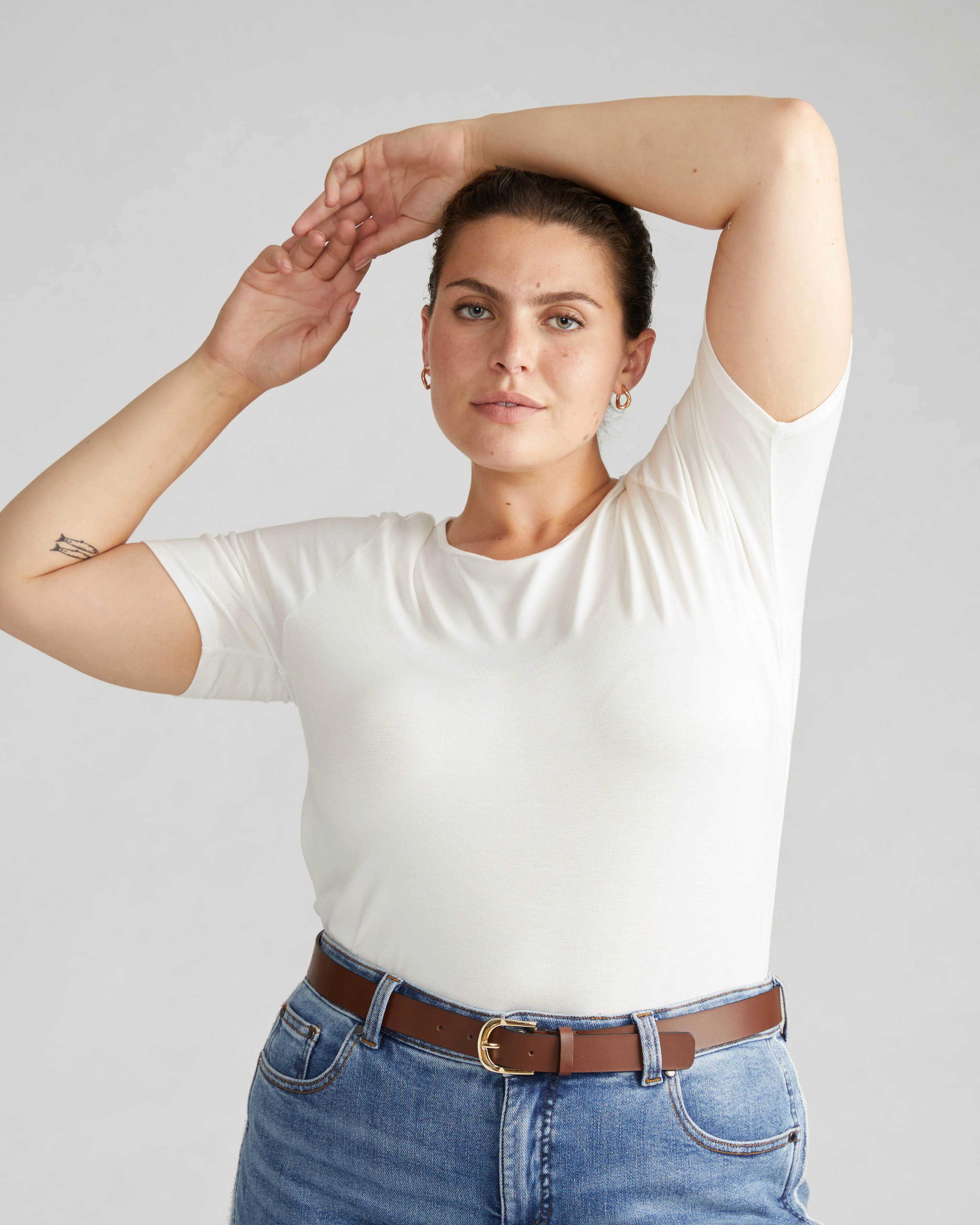 Lily Liquid Jersey Crew Neck Stovepipe Tee - White - Image 3