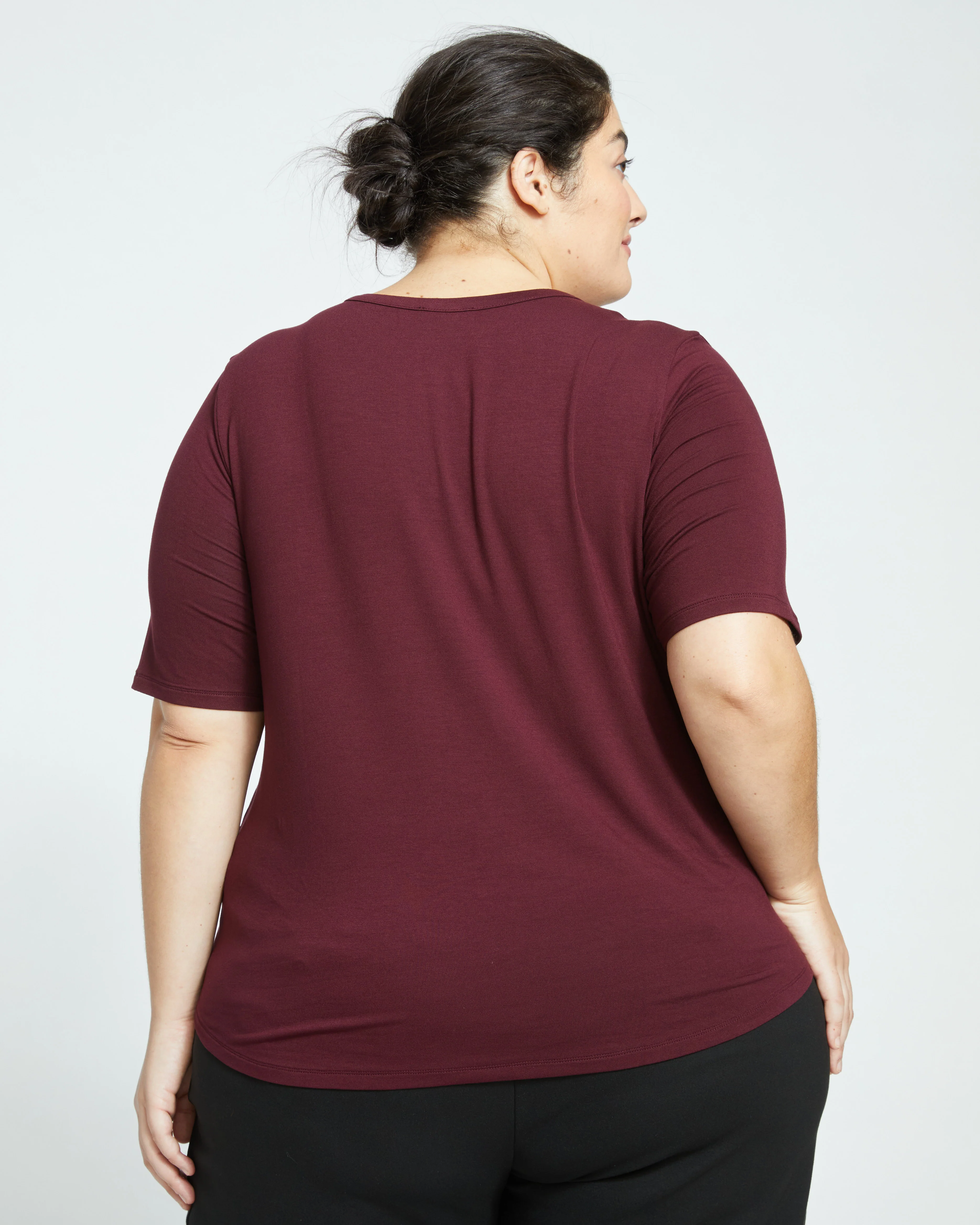 Lily Liquid Jersey V-Neck Stovepipe Tee - Black Cherry - Image 5