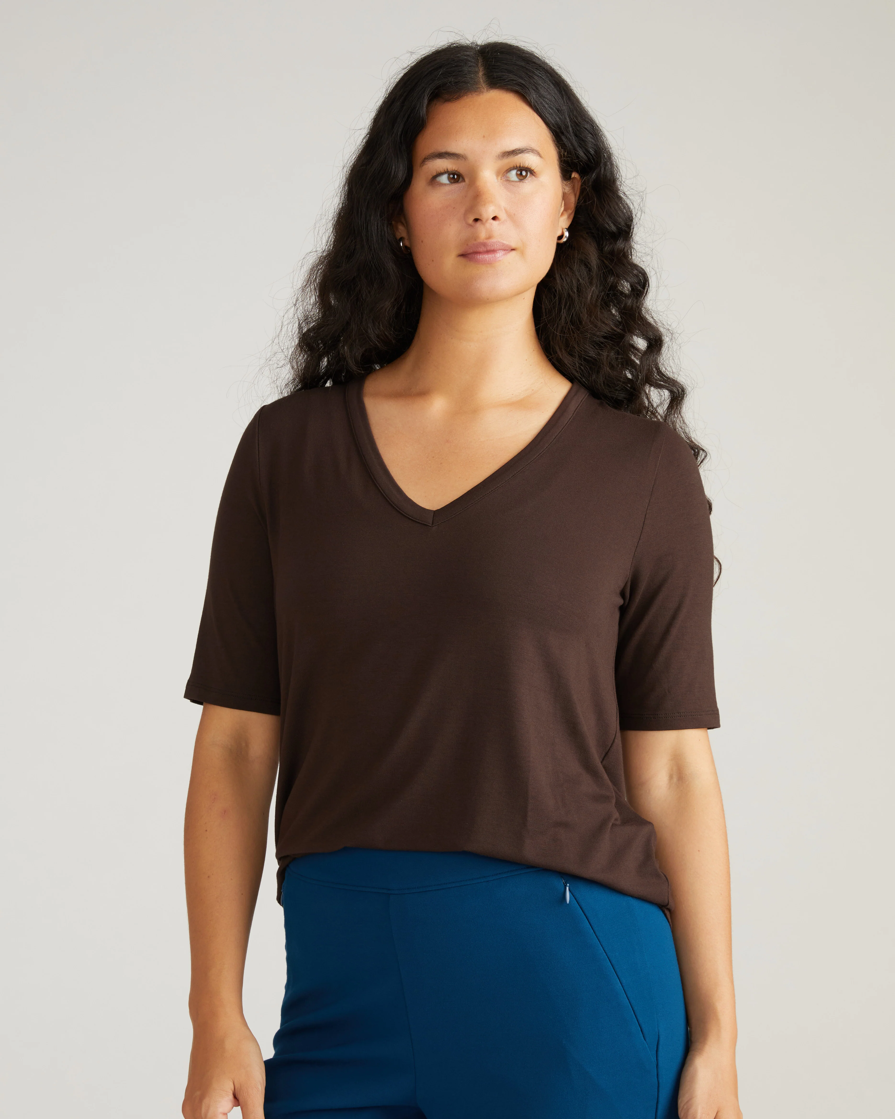 Lily Liquid Jersey V-Neck Stovepipe Tee - Espresso - Image 2