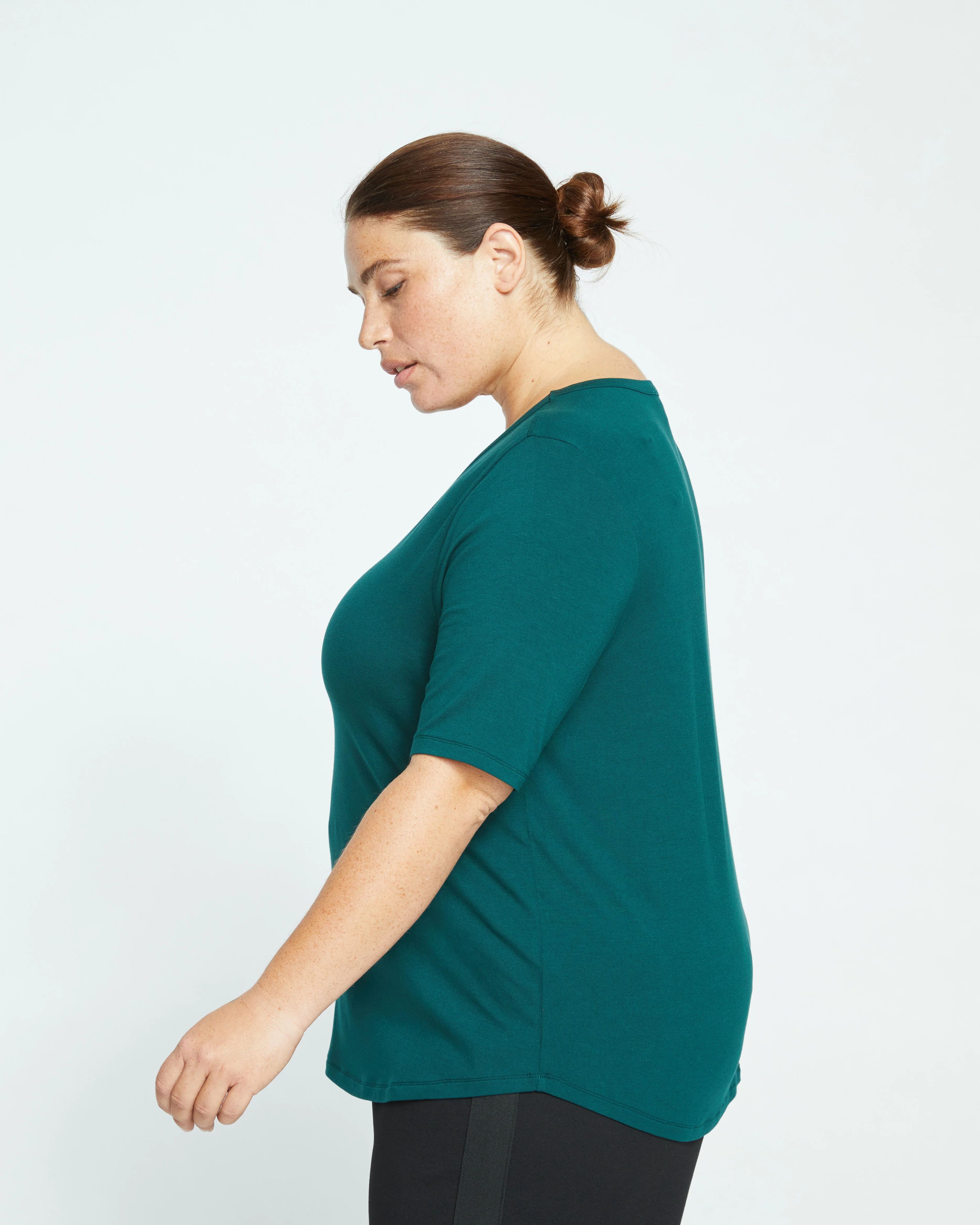 Lily Liquid Jersey V-Neck Stovepipe Tee - Forest Green - Image 3