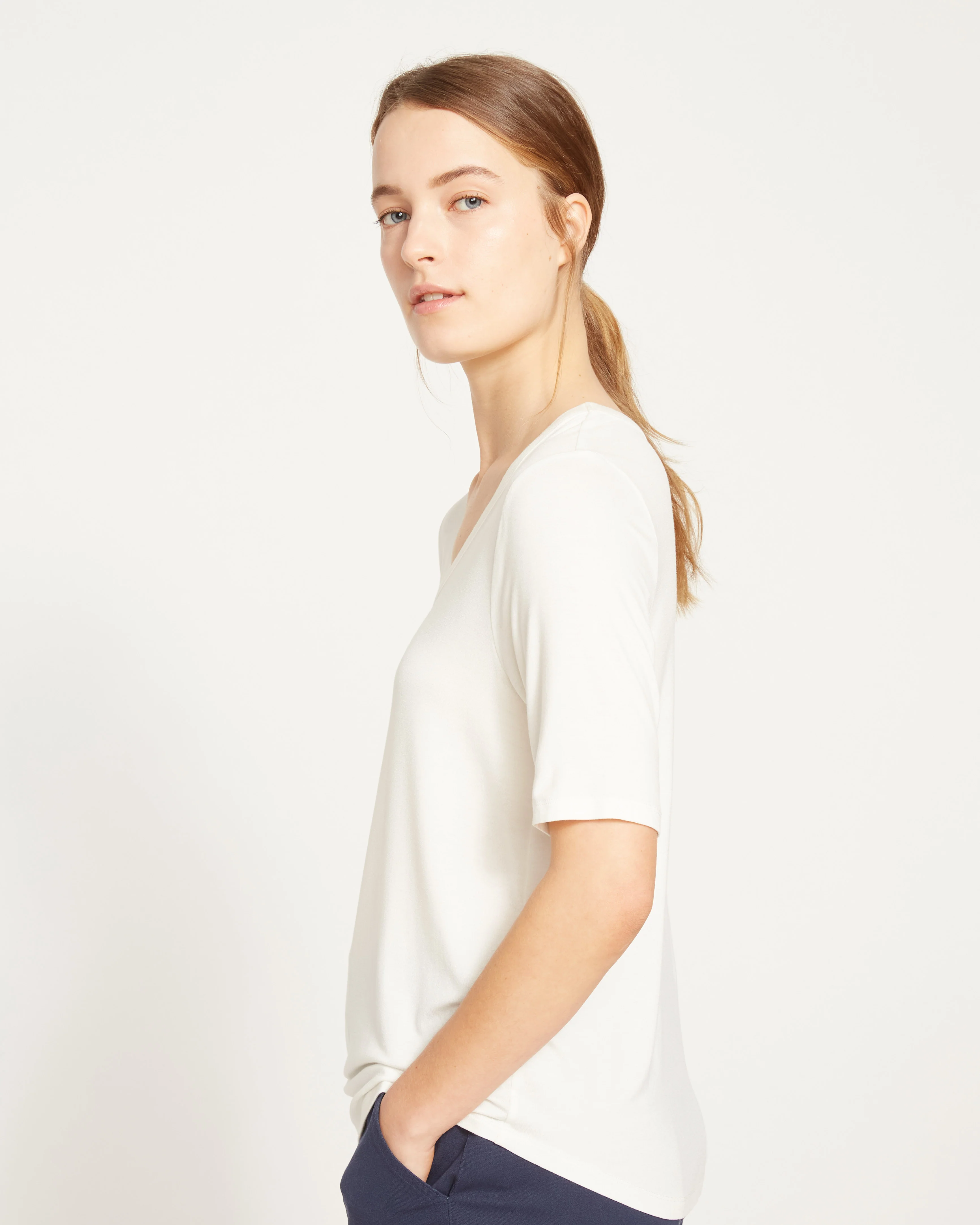 Lily Liquid Jersey V-Neck Stovepipe Tee - White - Image 4