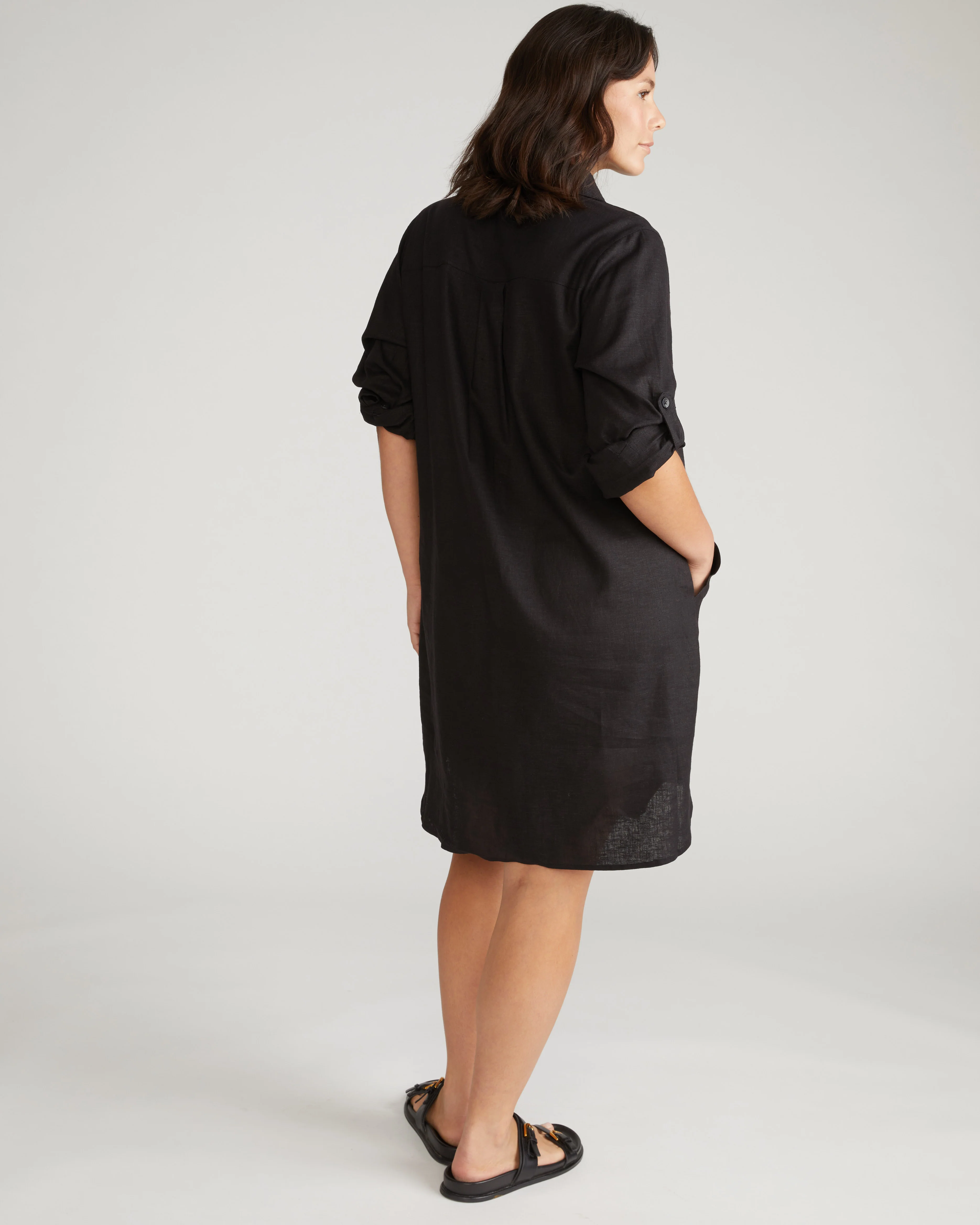 Linen Rubicon Shirtdress - Black - Image 3