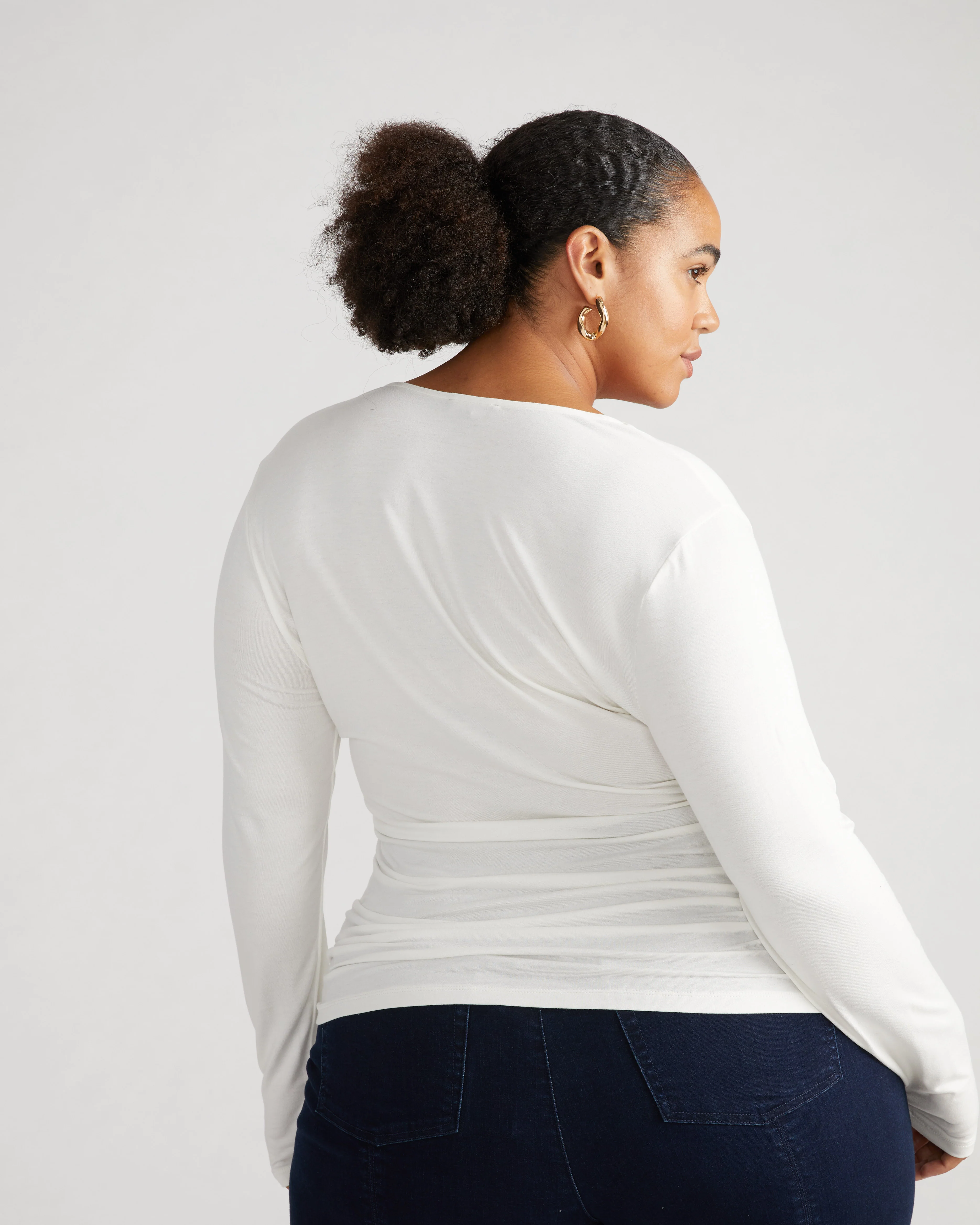 Liquid Jersey Two-Way Long Sleeve Cross Top - White - Image 3