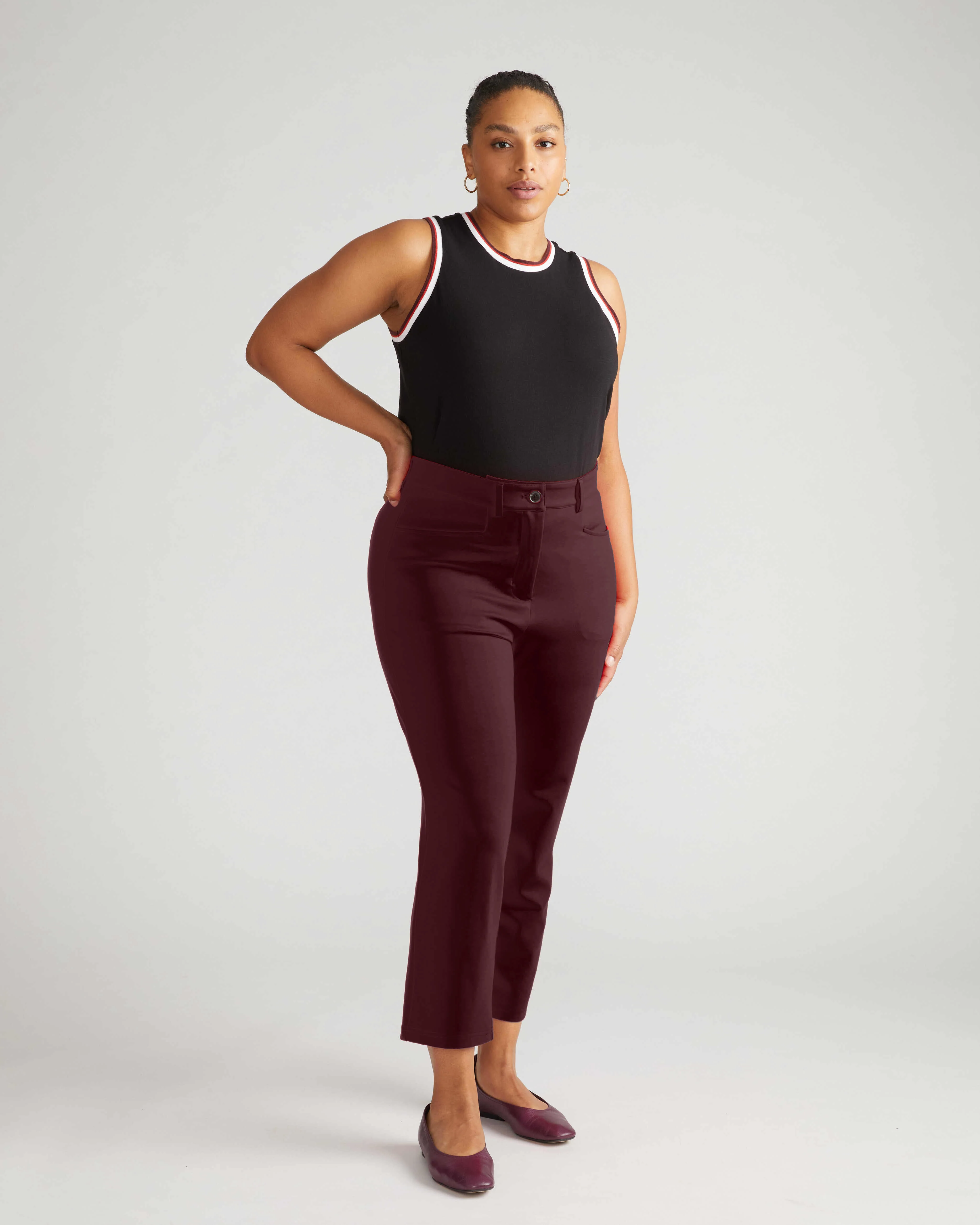Long Cigarette Ponte Pants - Black Cherry - Image 2
