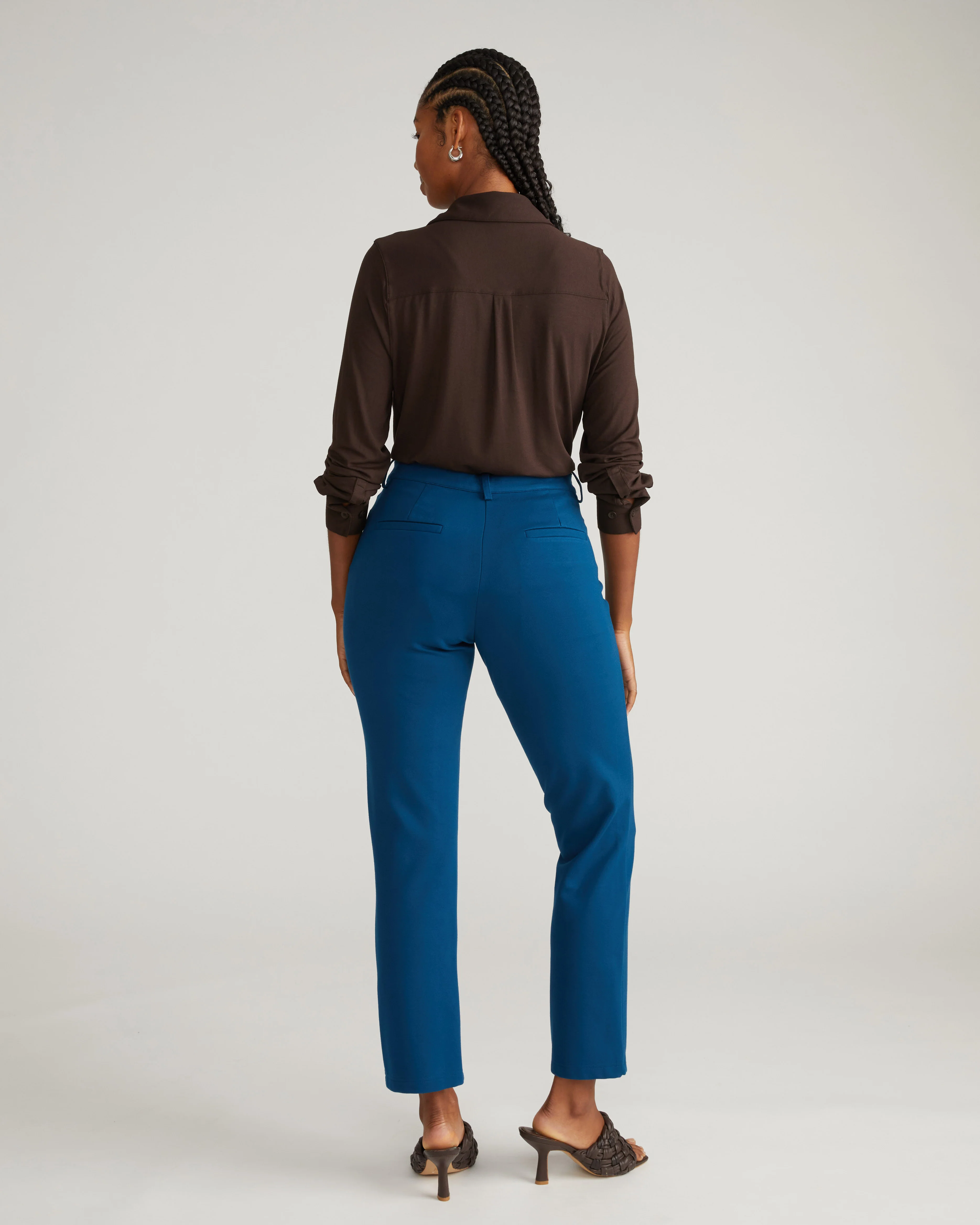 Long Cigarette Ponte Pants - Deep Teal - Image 6