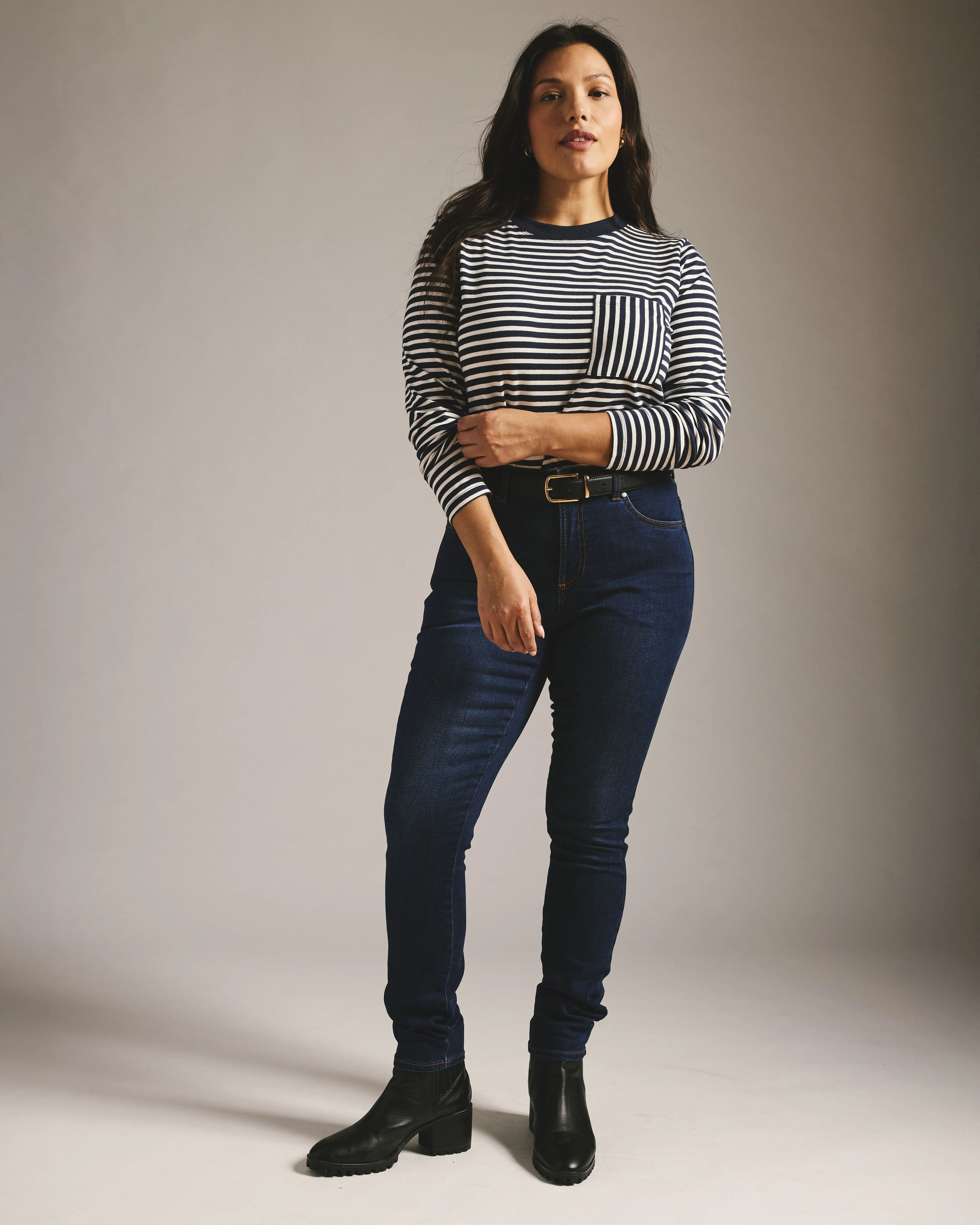 Long Sleeve Garcon Tee - Navy/White Stripe - Image 2