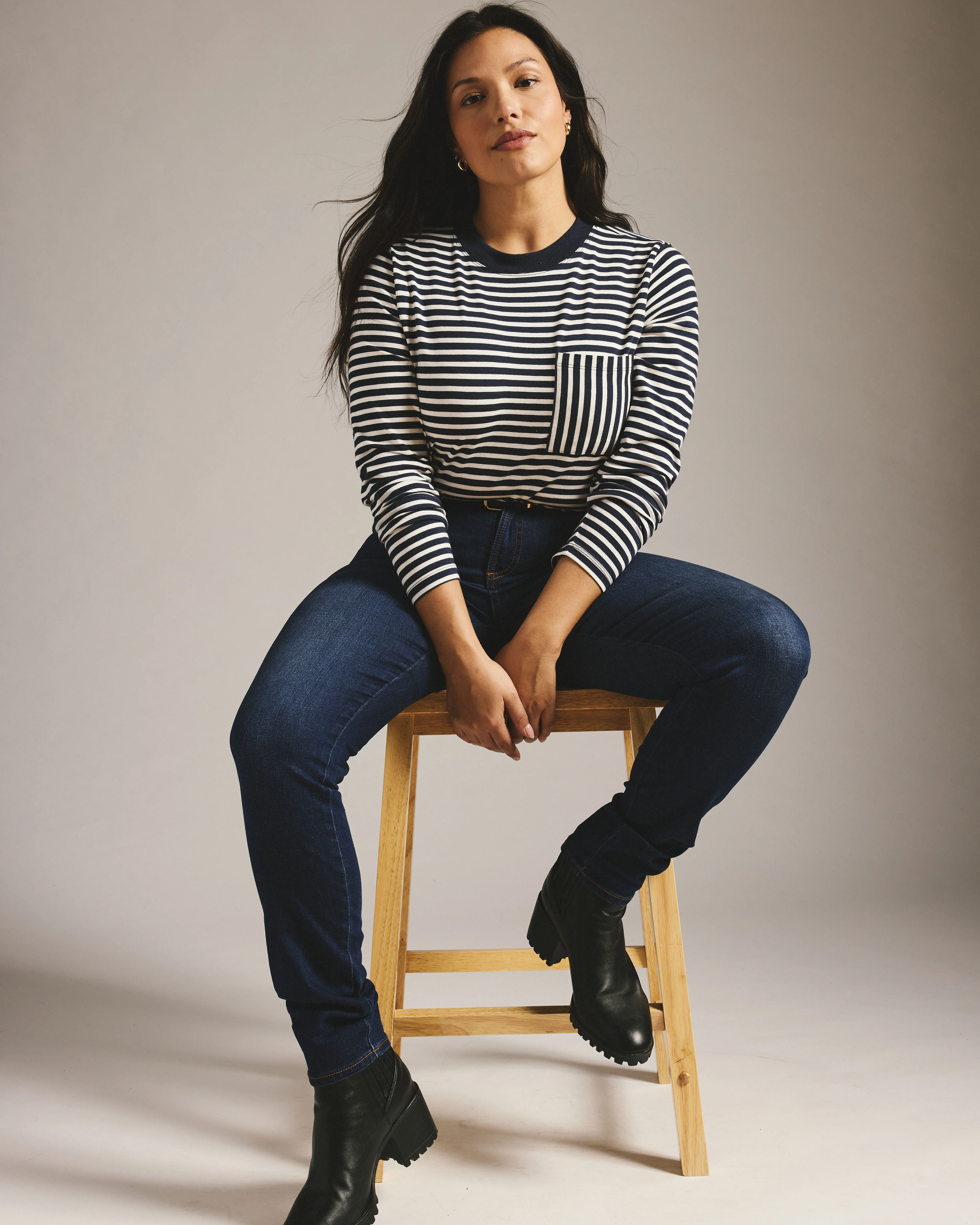 Long Sleeve Garcon Tee - Navy/White Stripe - Image 3