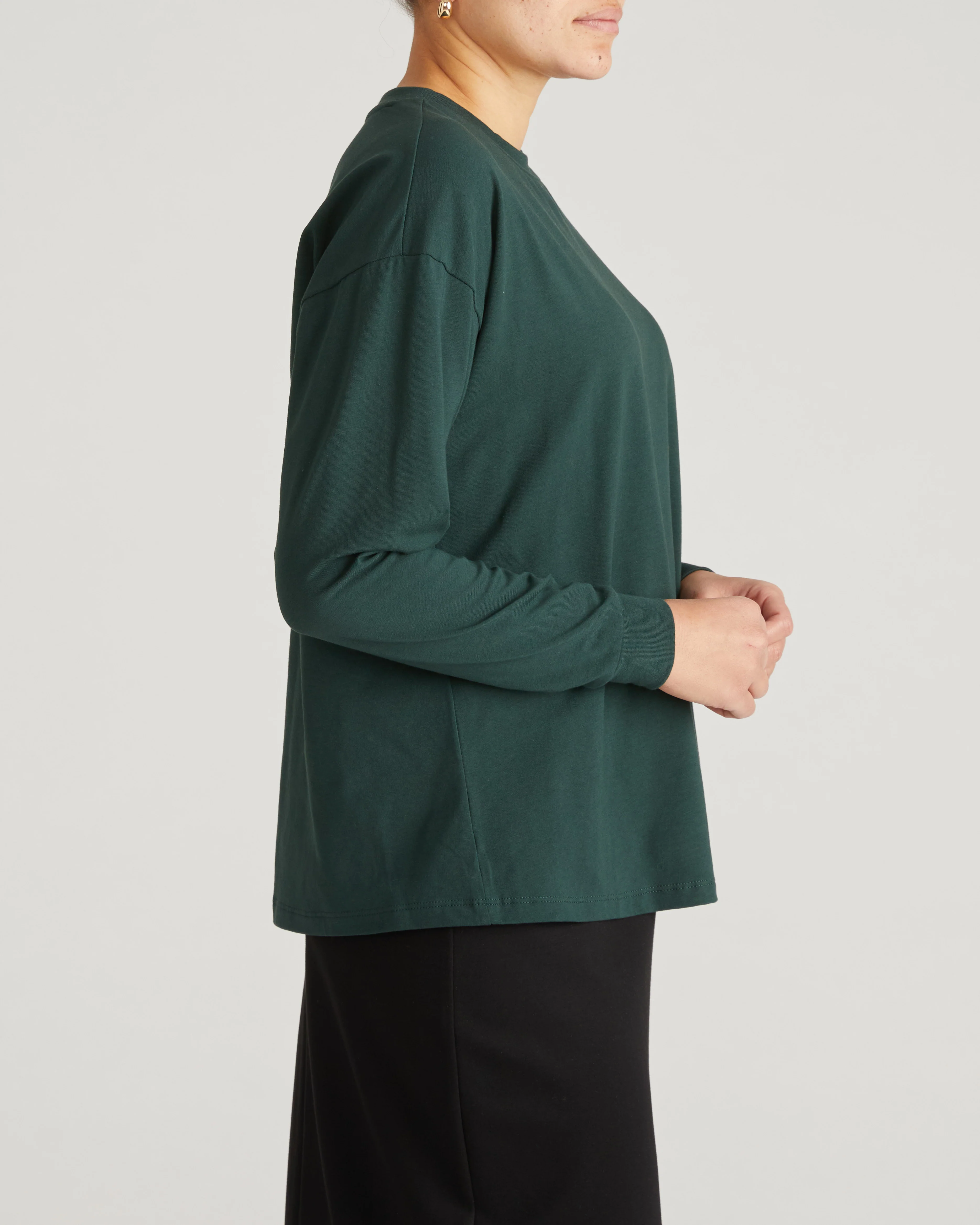 Long Sleeve Relaxed Tee - Forest Green - Image 3