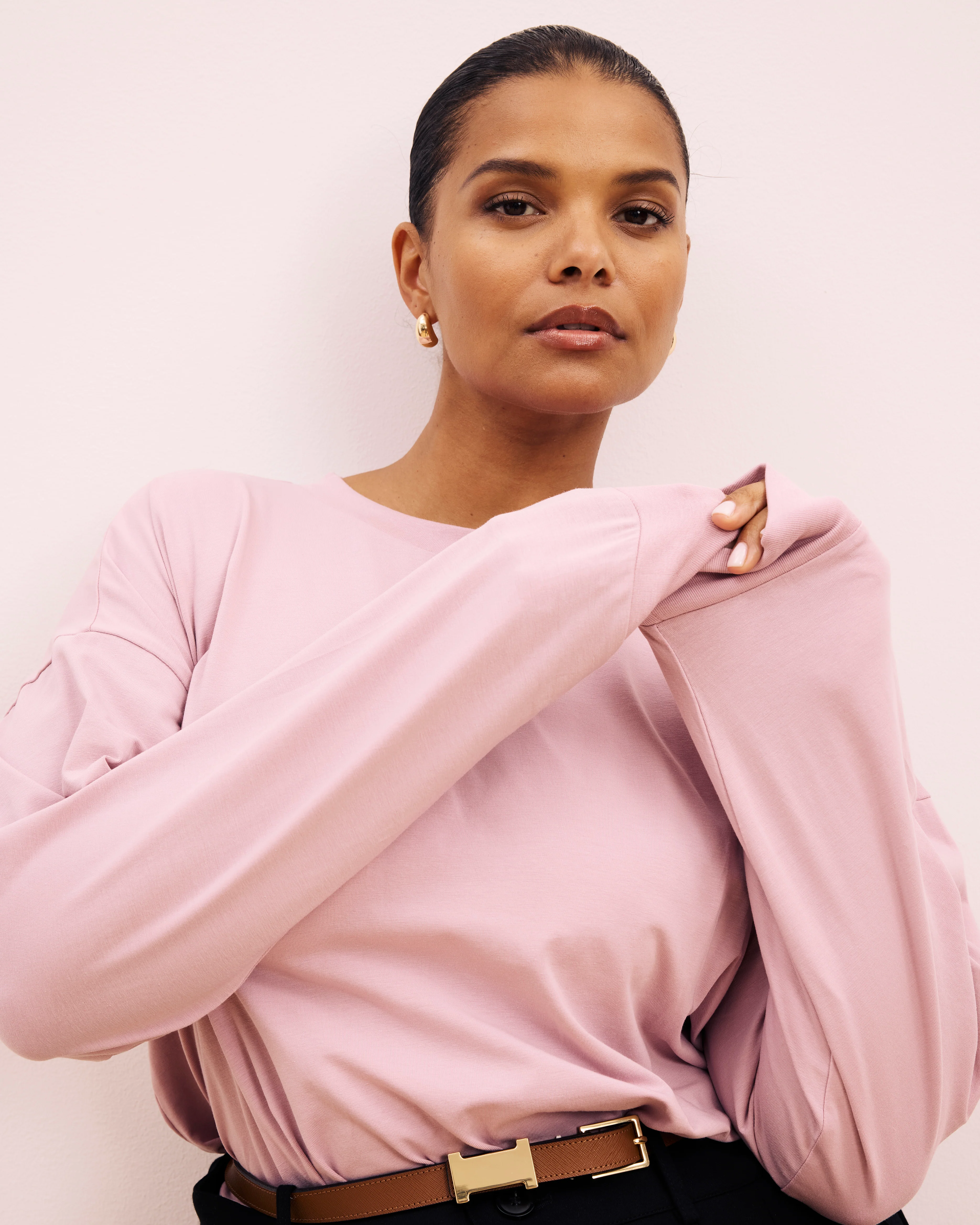 Long Sleeve Relaxed Tee - Pale Mauve - Image 4