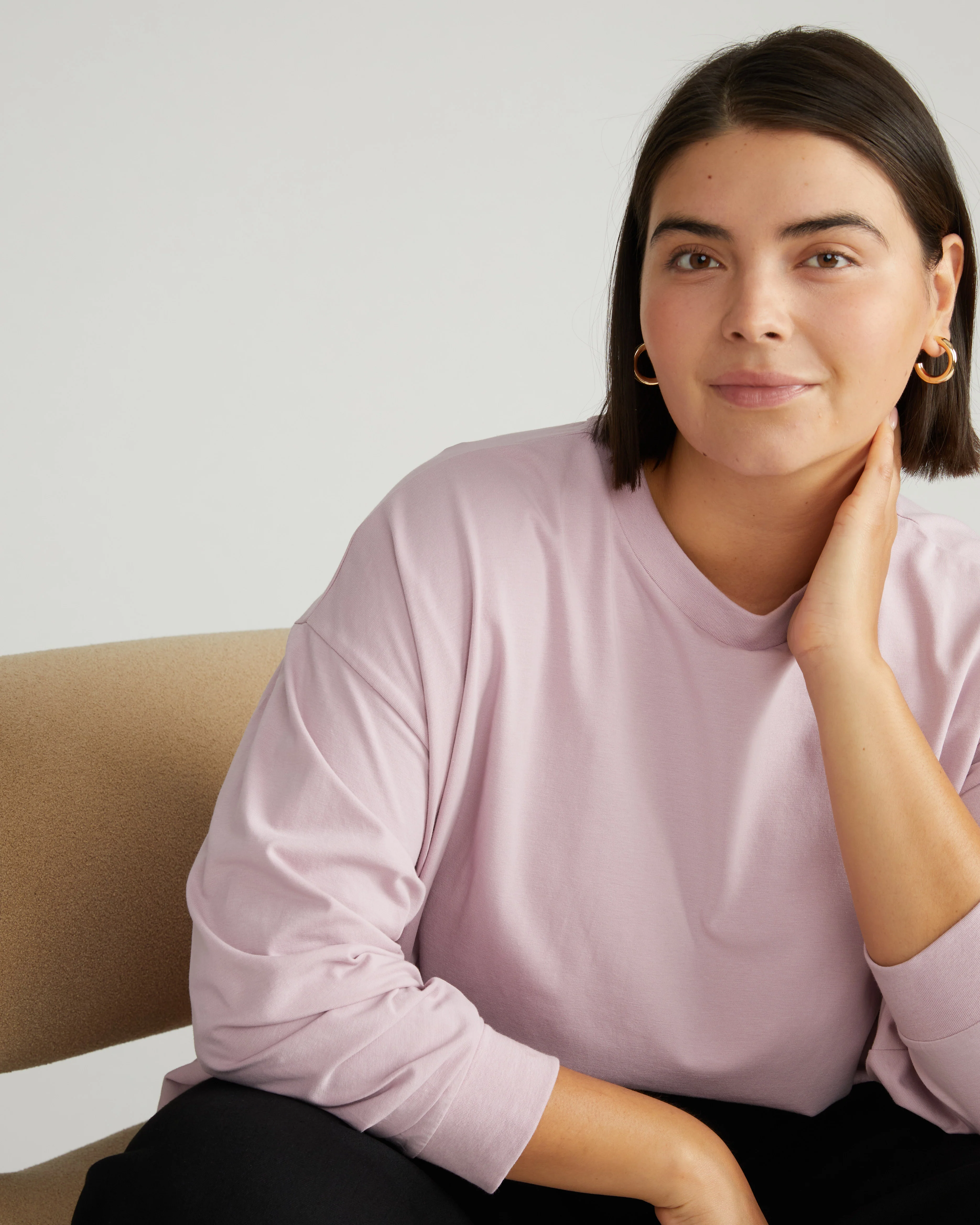 Long Sleeve Relaxed Tee - Pale Mauve - Image 5
