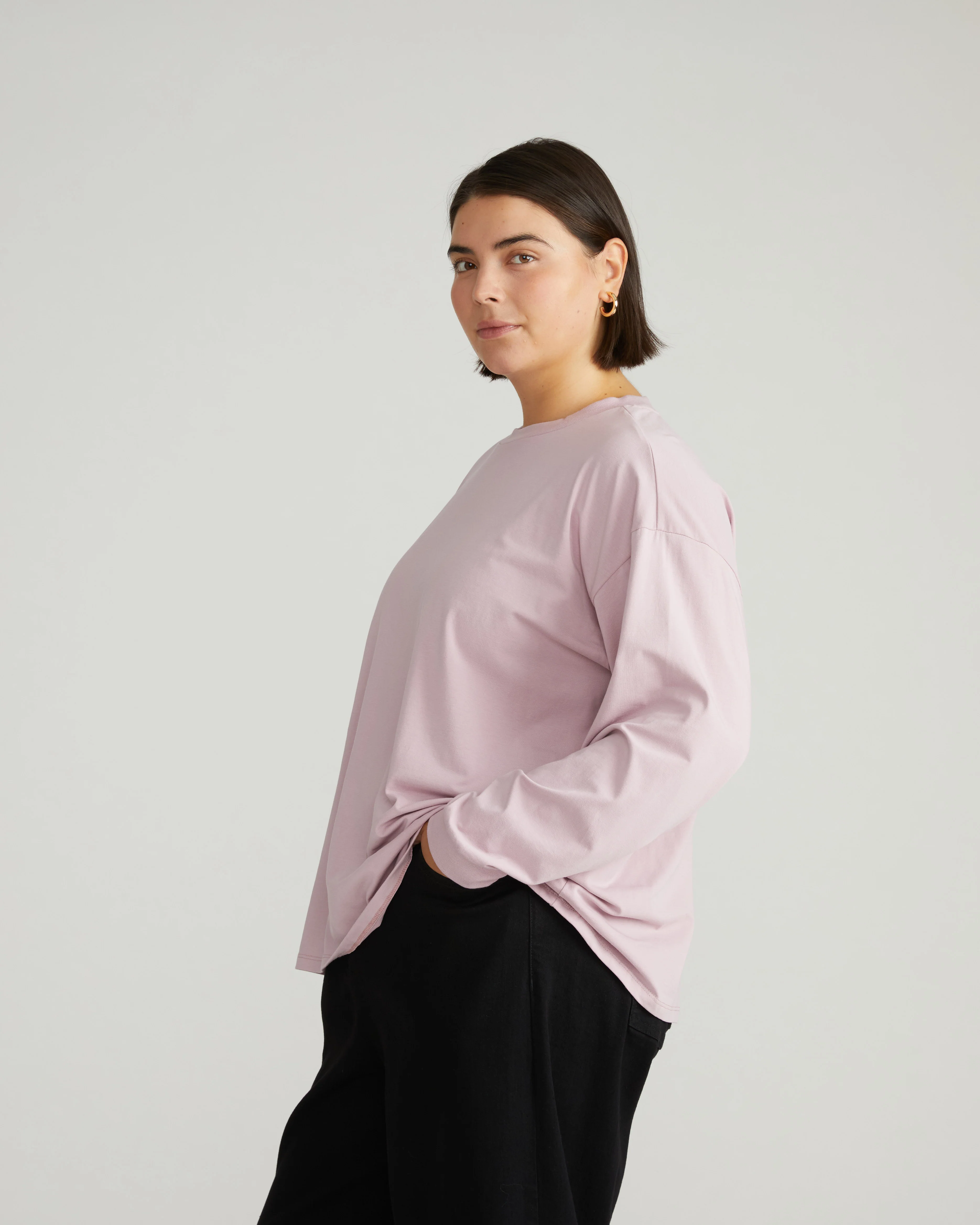 Long Sleeve Relaxed Tee - Pale Mauve - Image 6