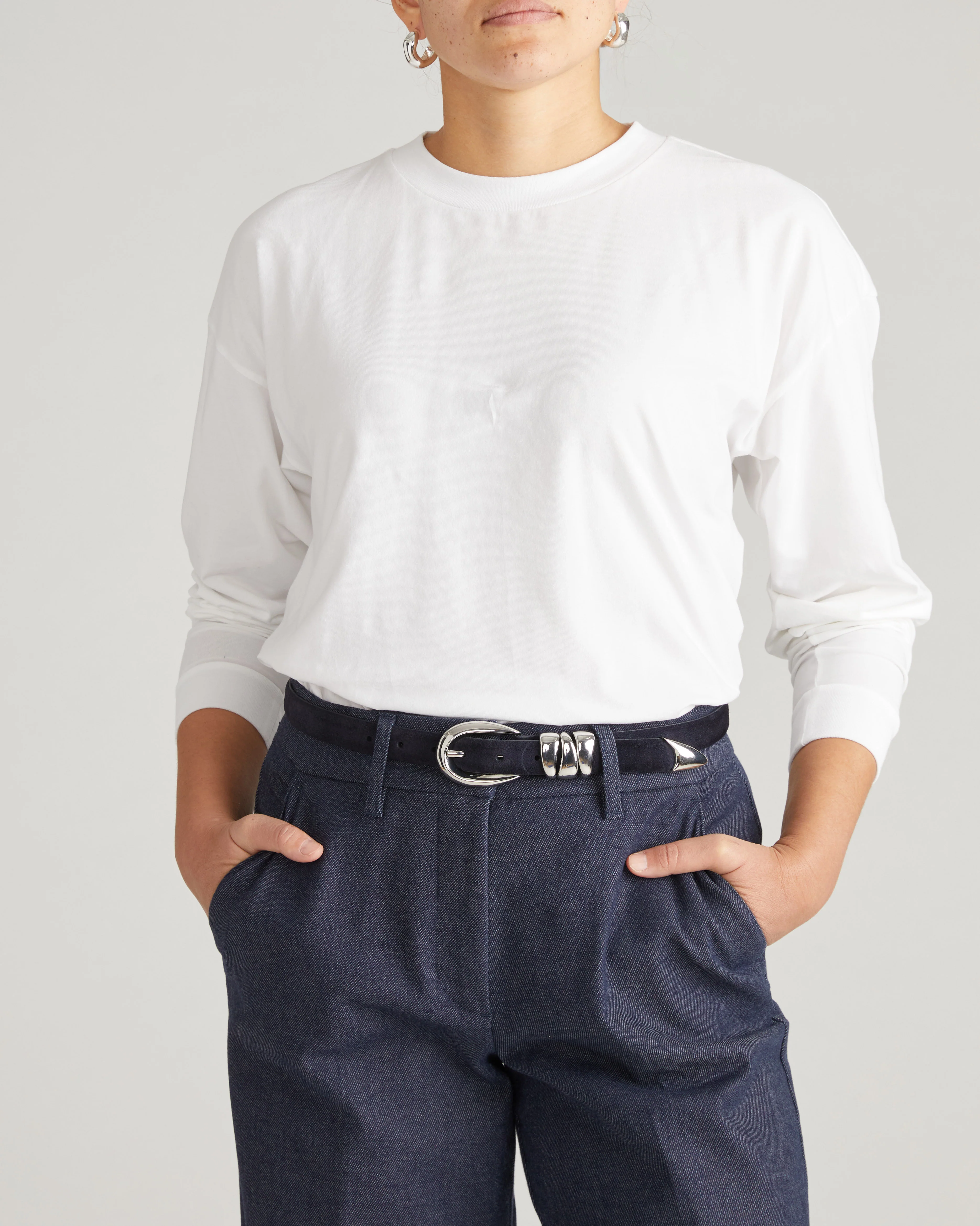Long Sleeve Relaxed Tee - White - Image 2