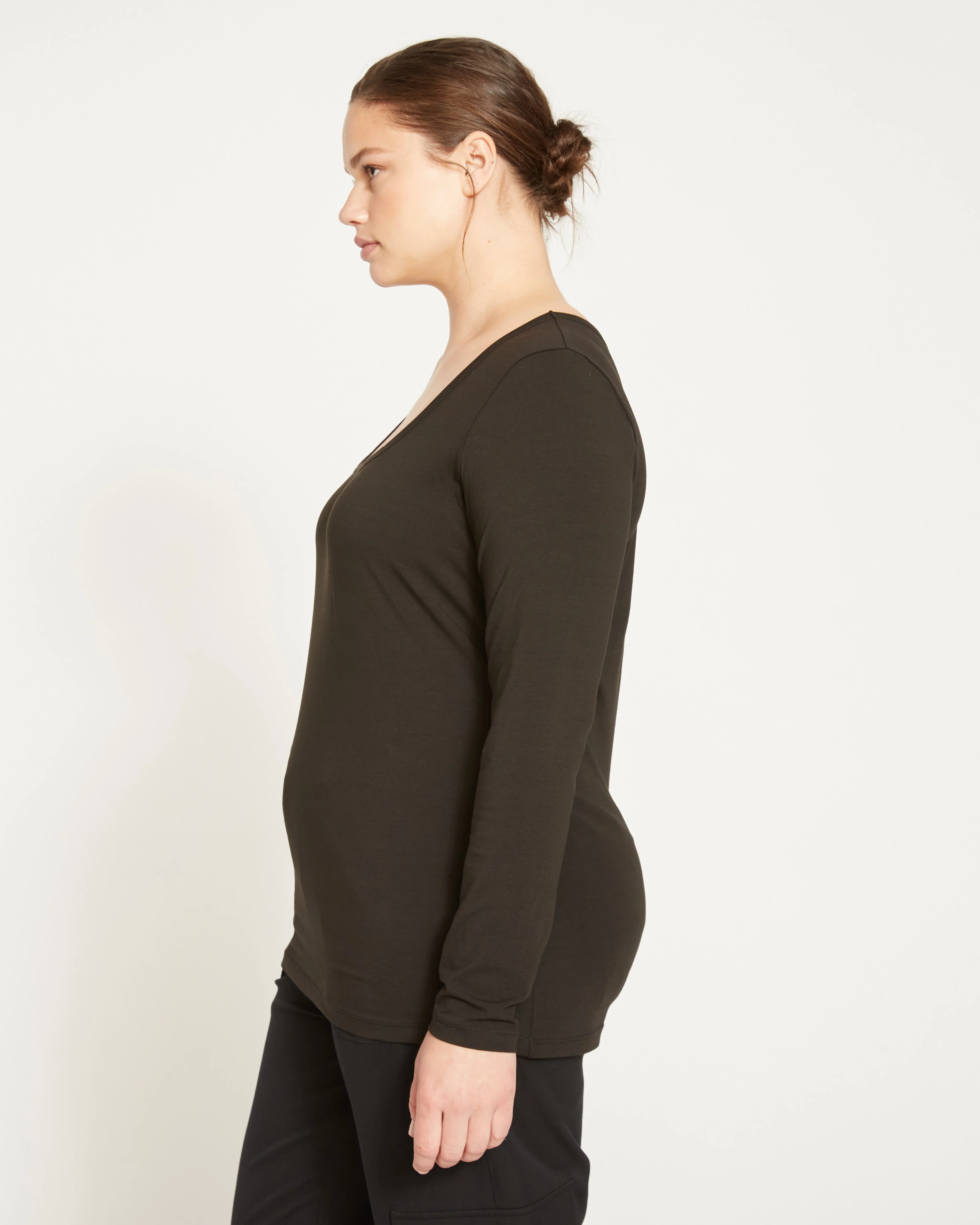 Long Sleeve Square Neck Tee - Black - Image 2