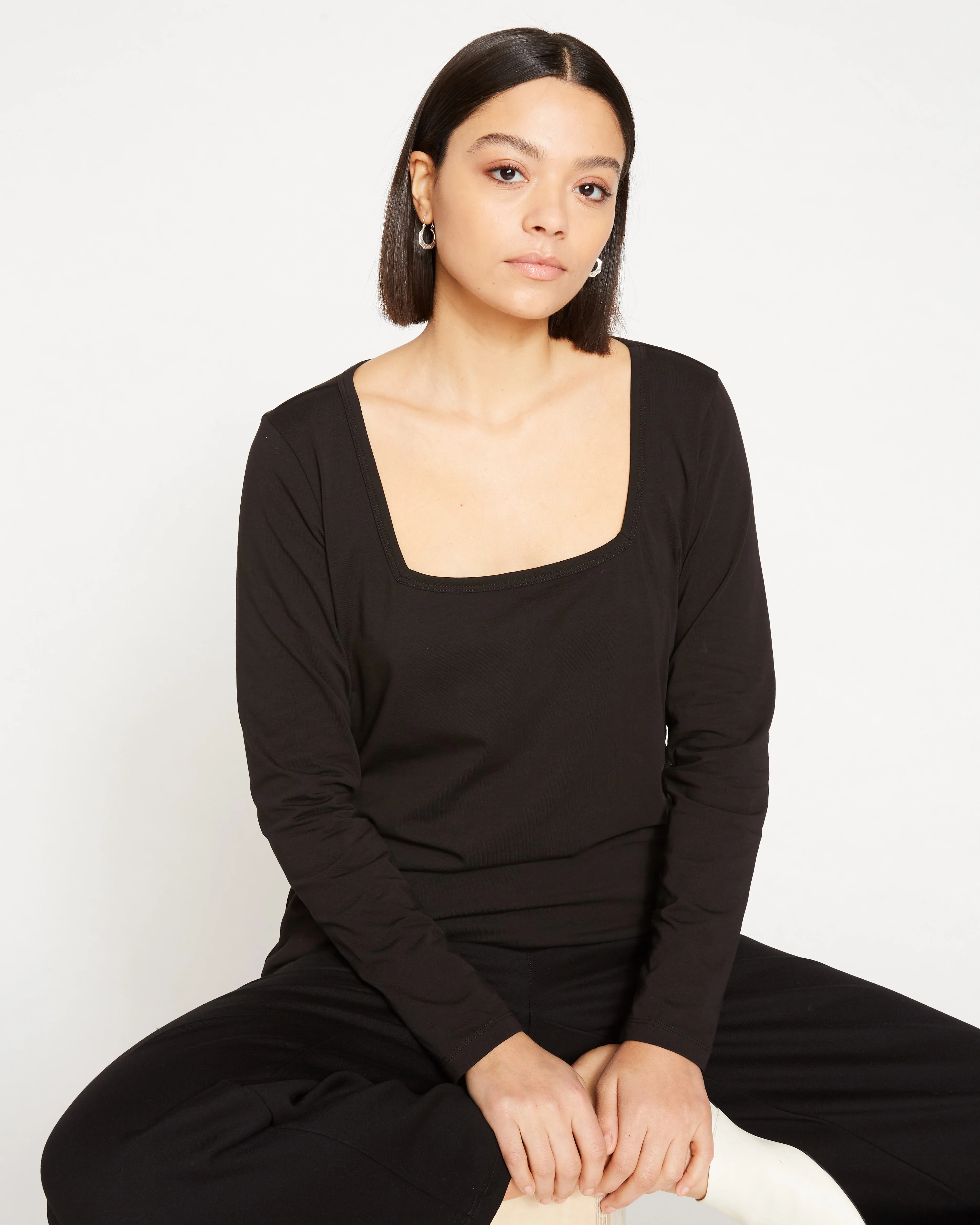 Long Sleeve Square Neck Tee - Black - Image 4