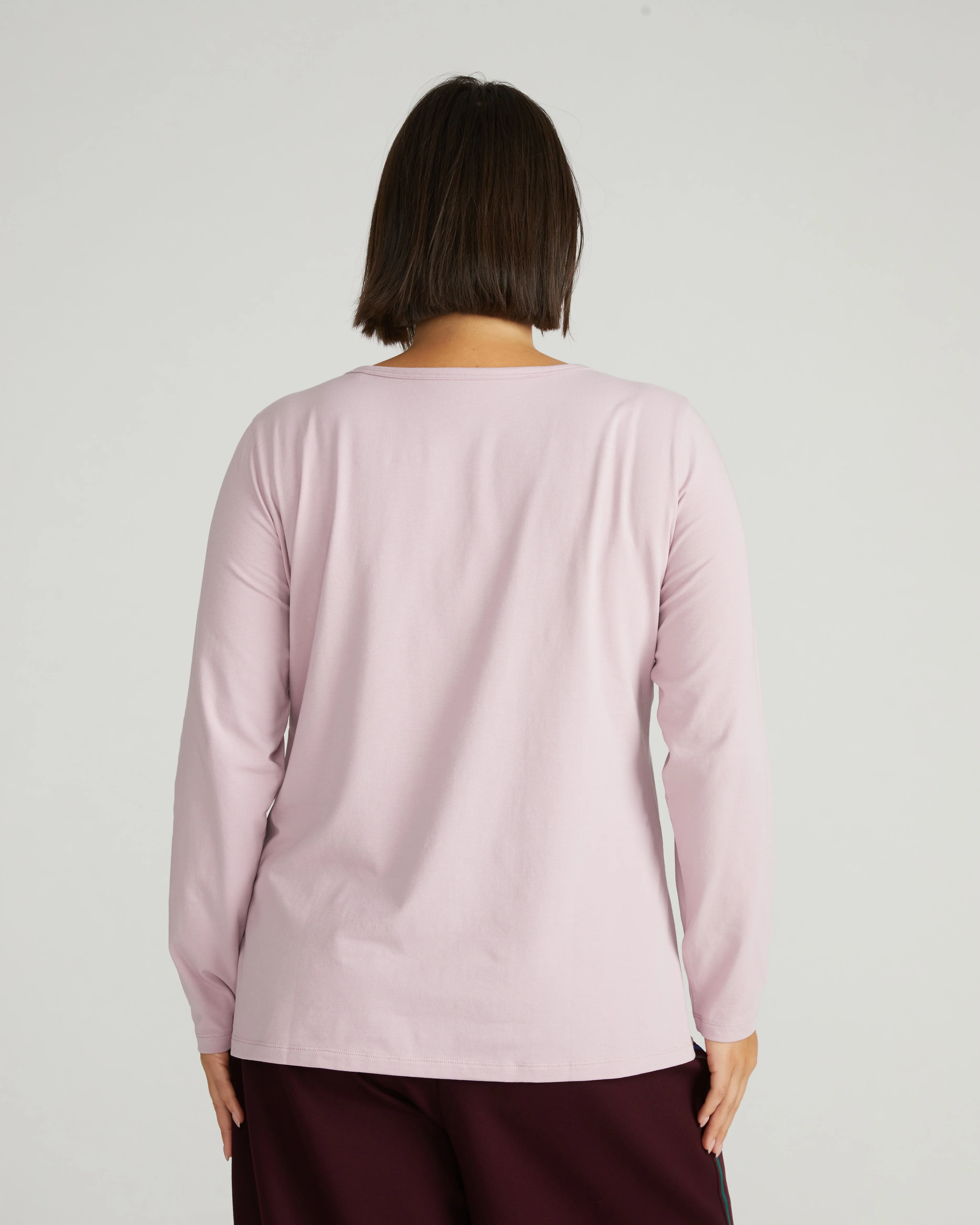 Long Sleeve Square Neck Tee - Pale Mauve - Image 3