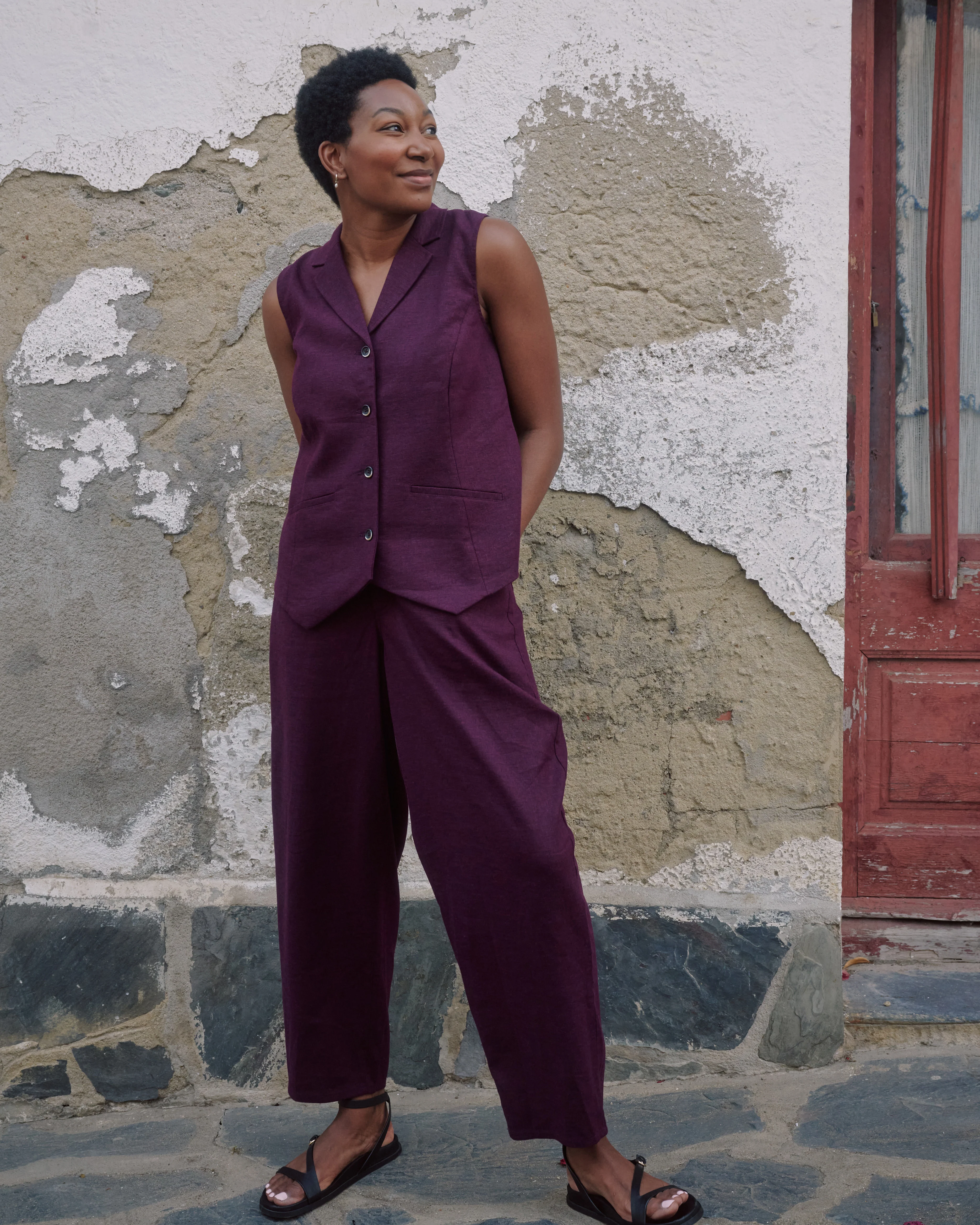 Lou Barrel Leg Linen Pants - Acai - Image 4