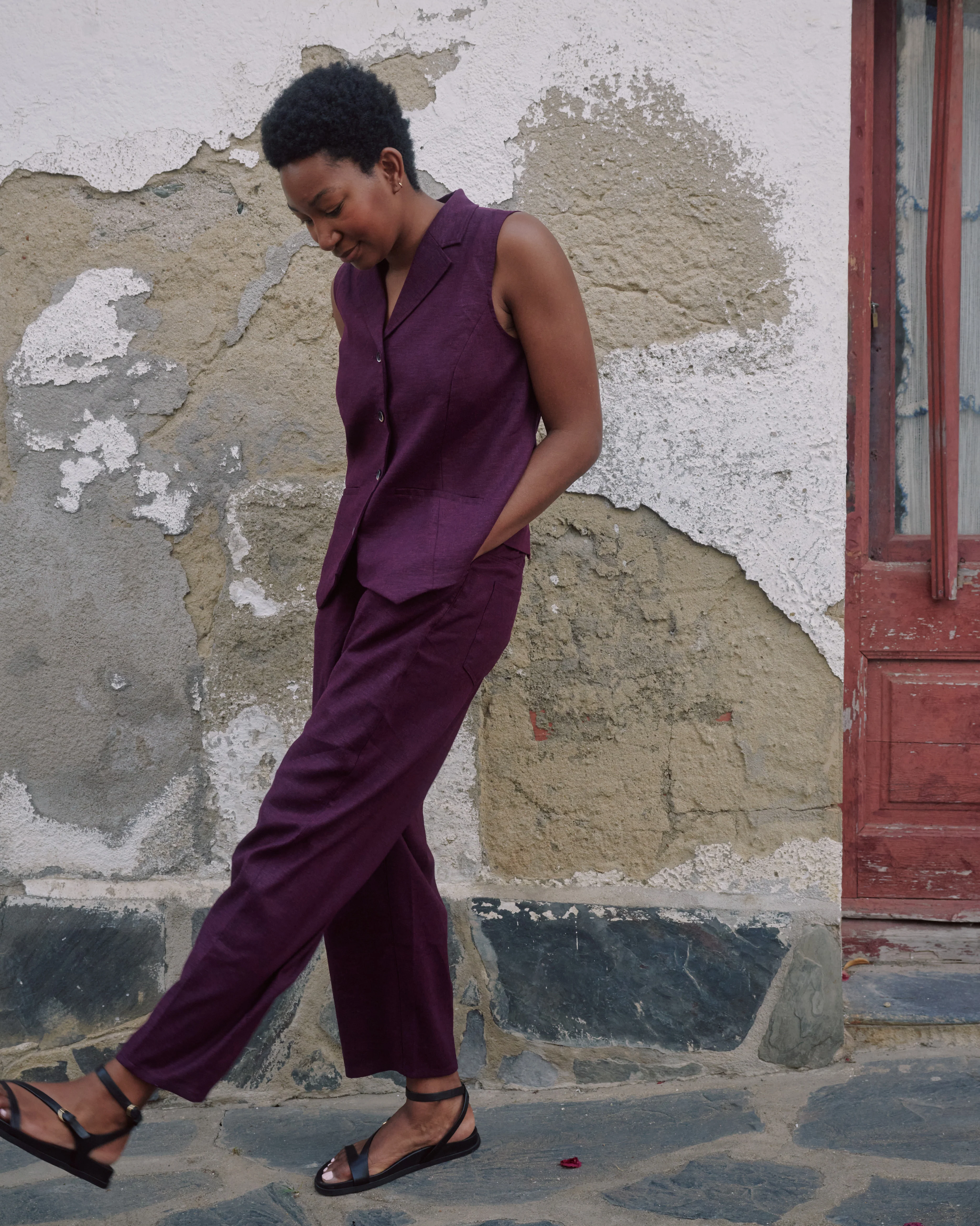 Lou Barrel Leg Linen Pants - Acai - Image 5