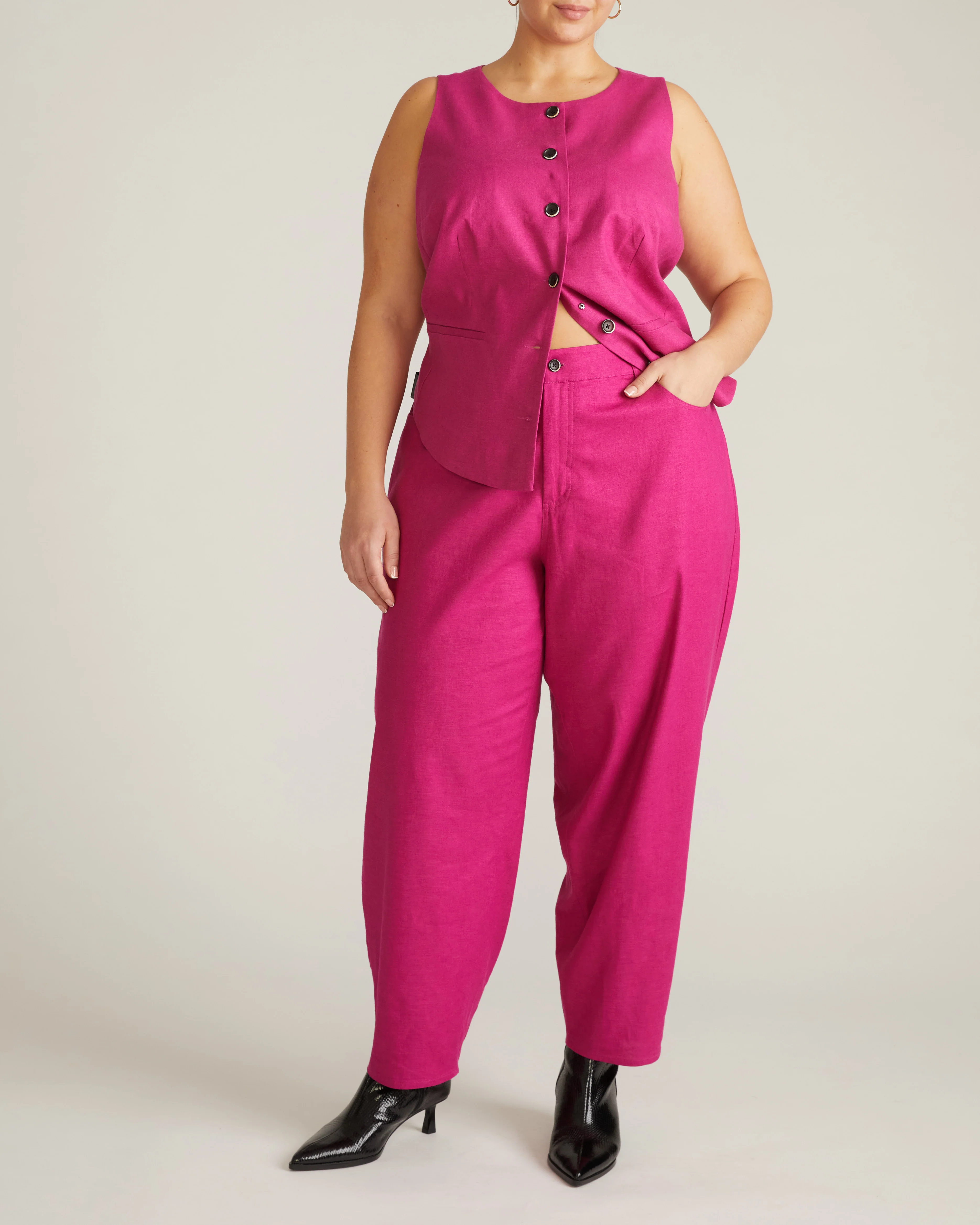 Lou Barrel Leg Linen Pants - Hyper Pink - Image 4
