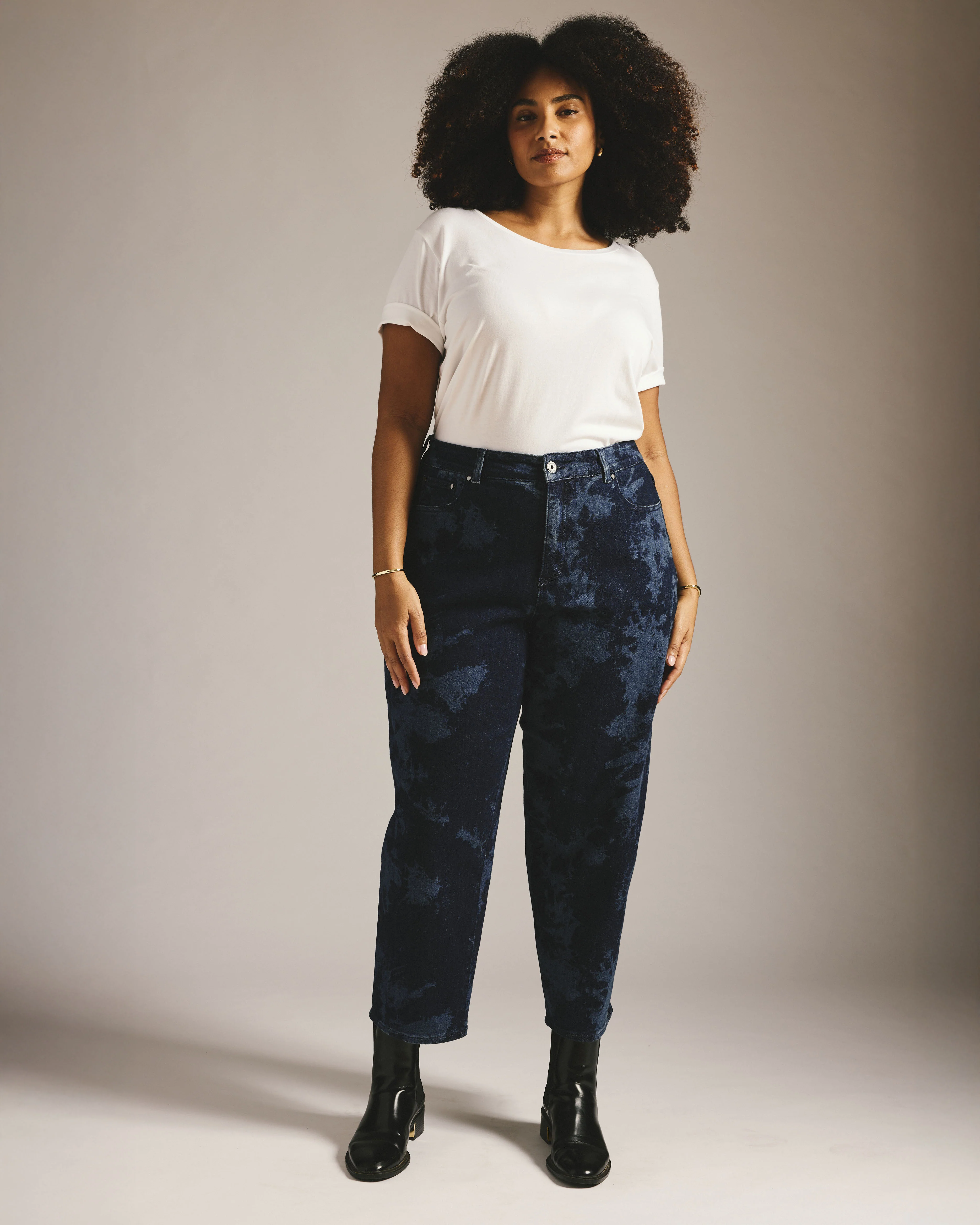 Lou High Rise Barrel Leg Jeans - Indigo Tiedye Wash - Image 2