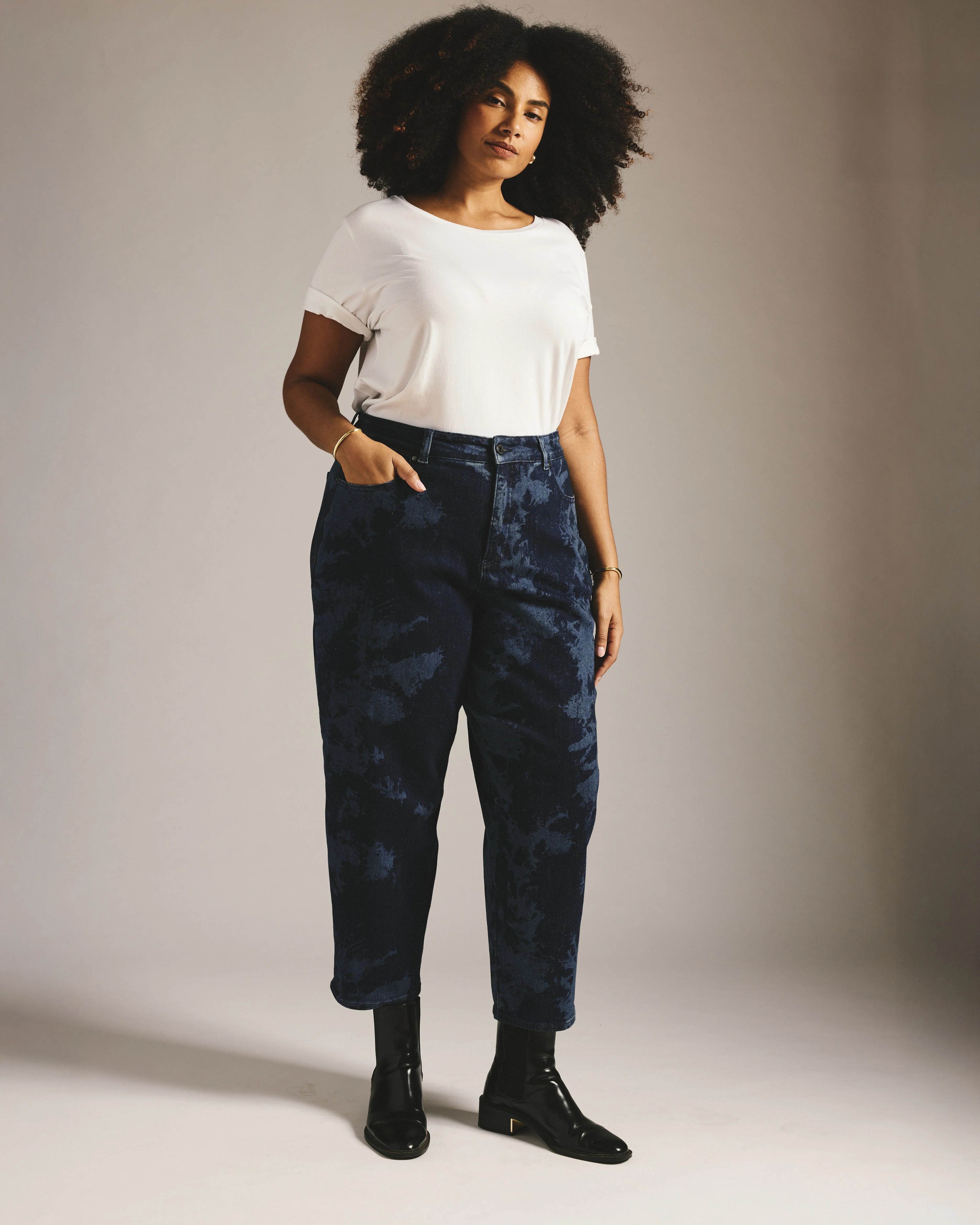 Lou High Rise Barrel Leg Jeans - Indigo Tiedye Wash - Image 4