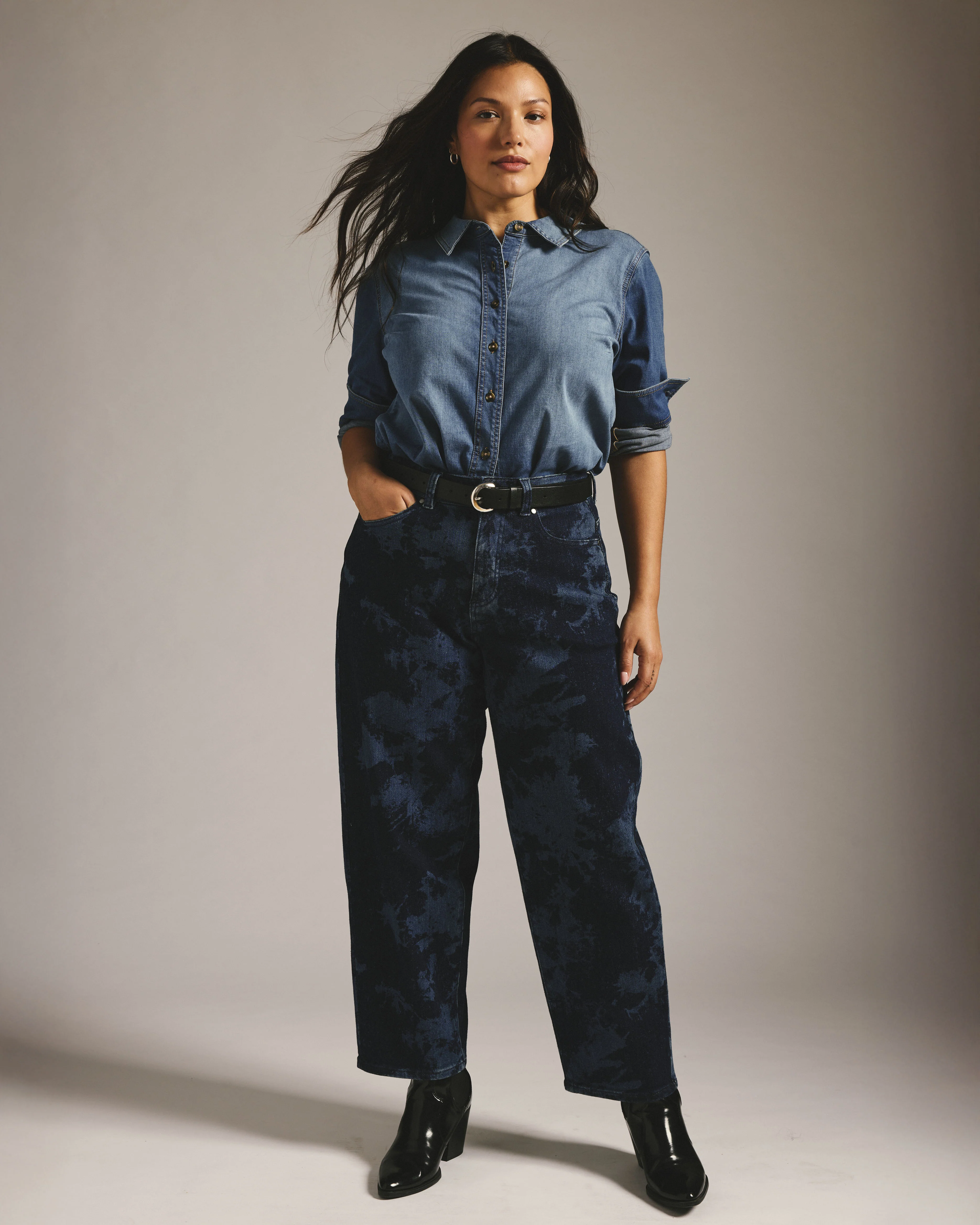 Lou High Rise Barrel Leg Jeans - Indigo Tiedye Wash - Image 7