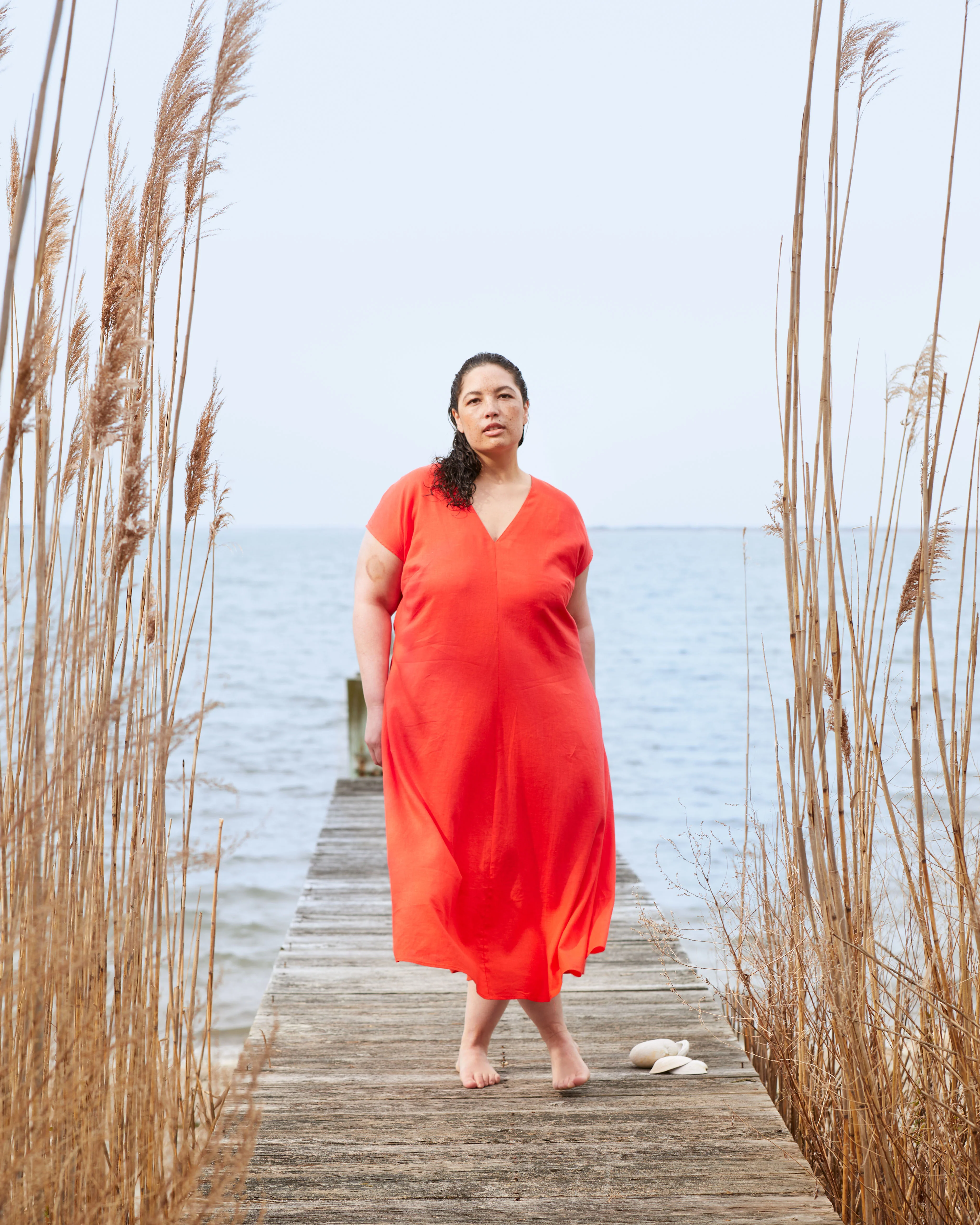 Louvre Bow Back Linen Dress - Shoreline Sunset - Image 2