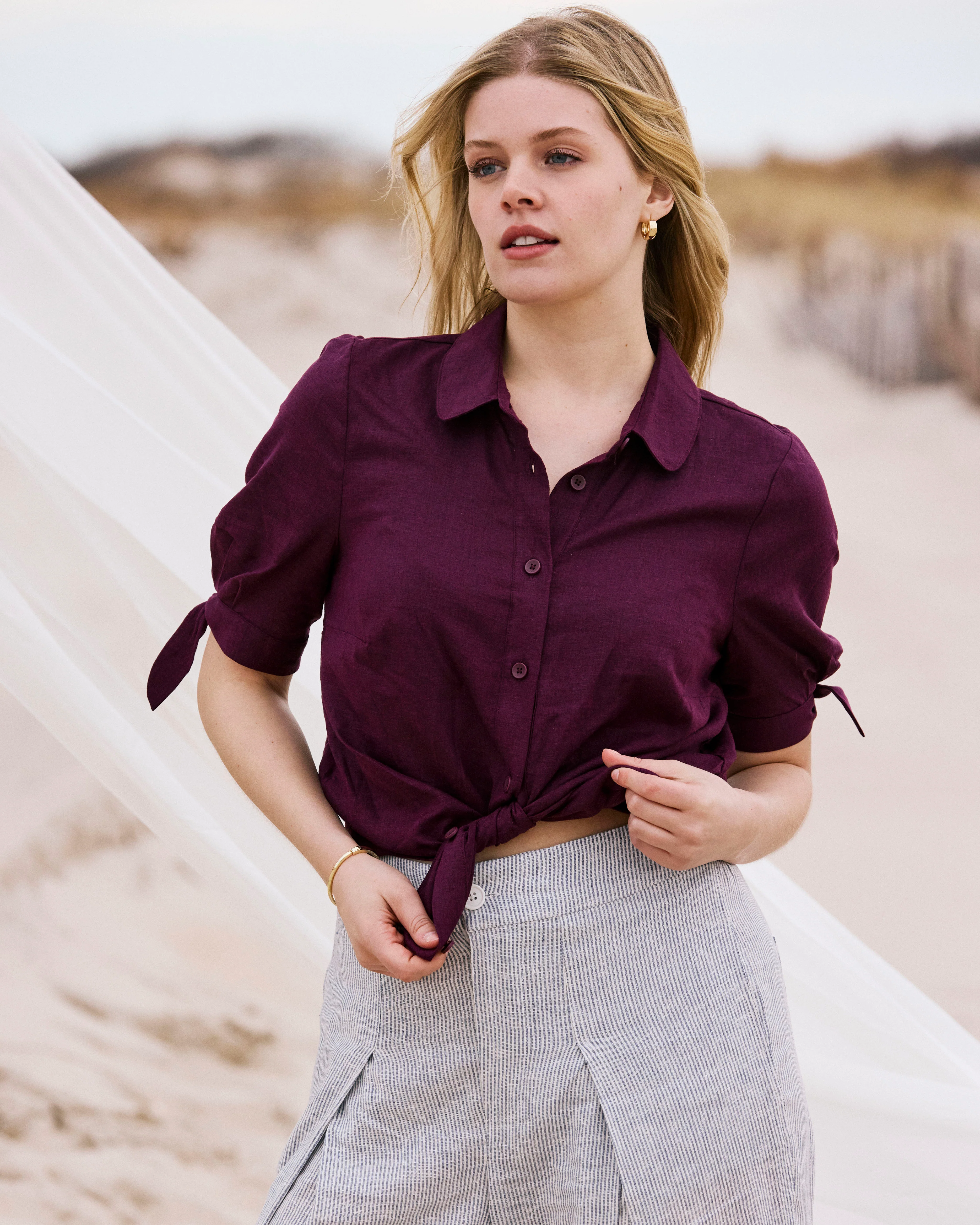 Luisa Short Sleeve Linen Shirt - Acai - Image 2