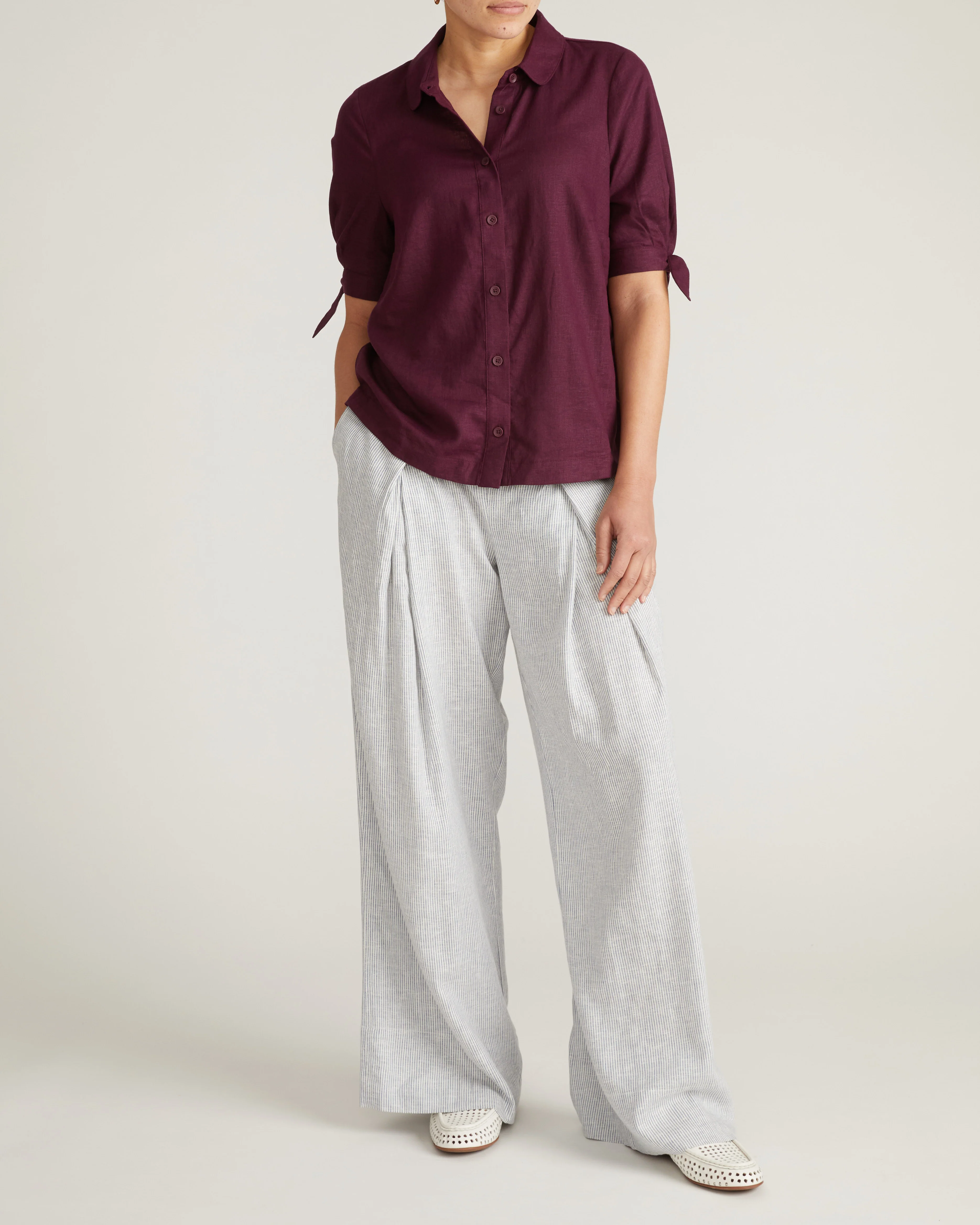 Luisa Short Sleeve Linen Shirt - Acai - Image 5