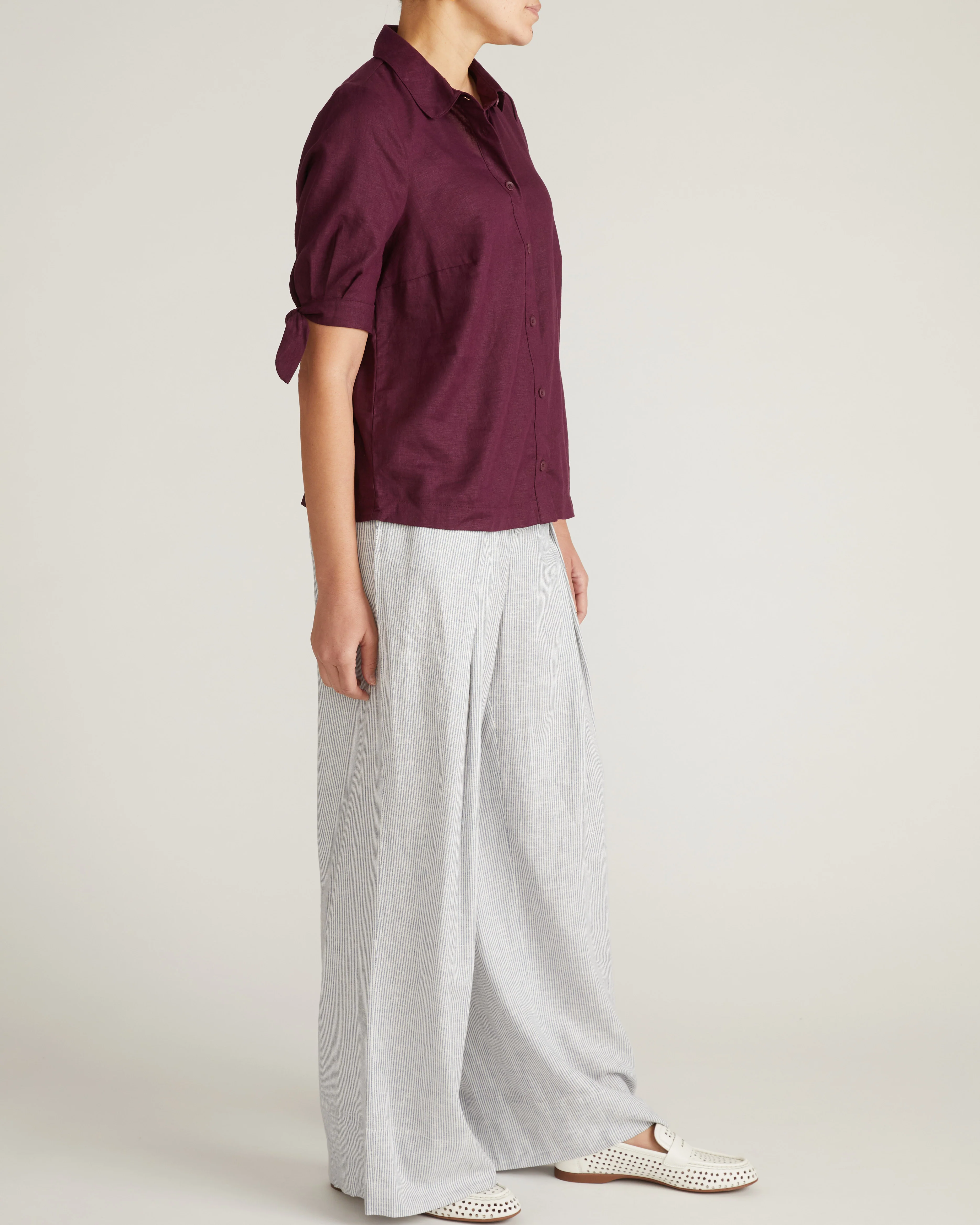 Luisa Short Sleeve Linen Shirt - Acai - Image 6