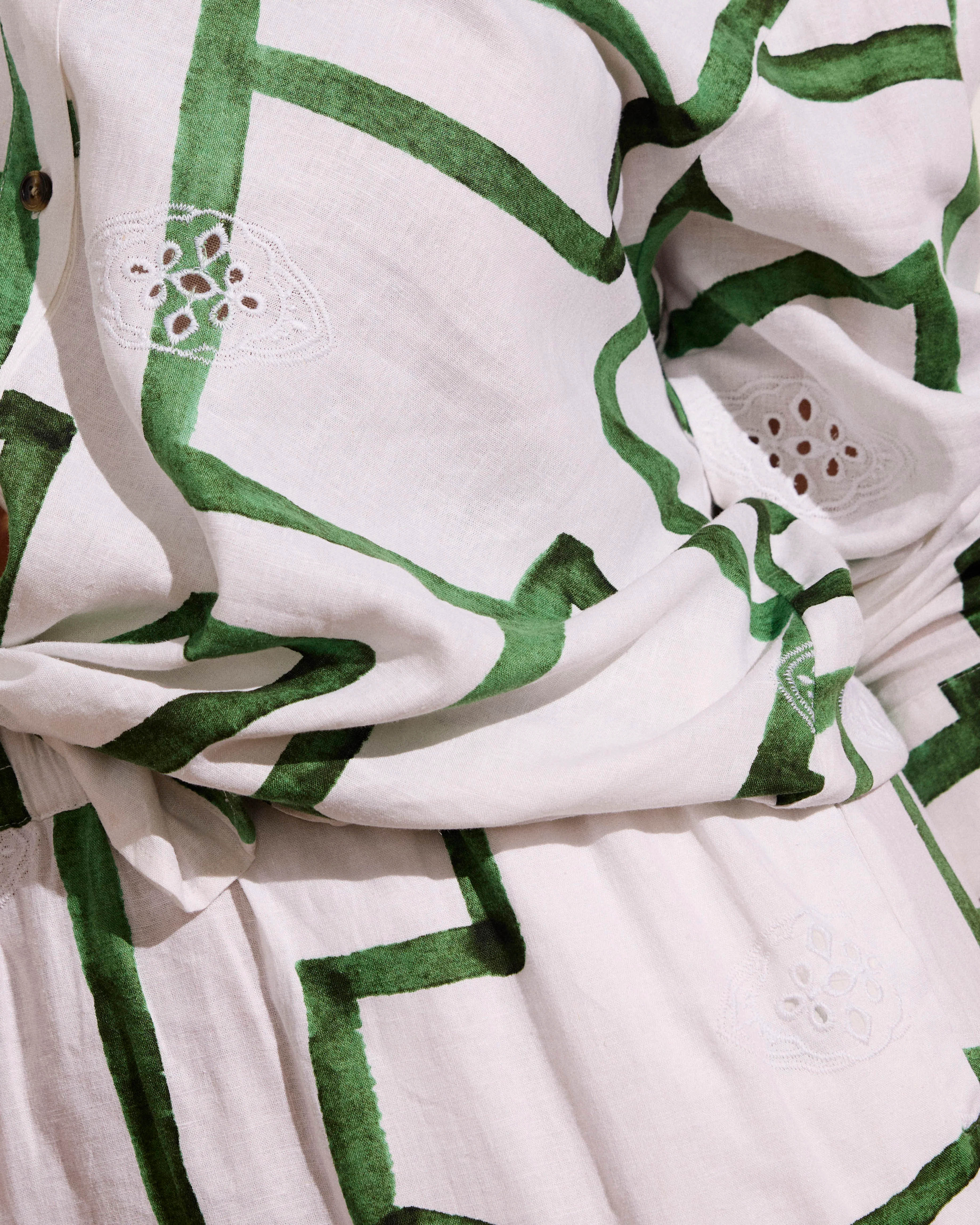 Iris Linen Easy Pull-On Pants - Green Paint Print - Image 4