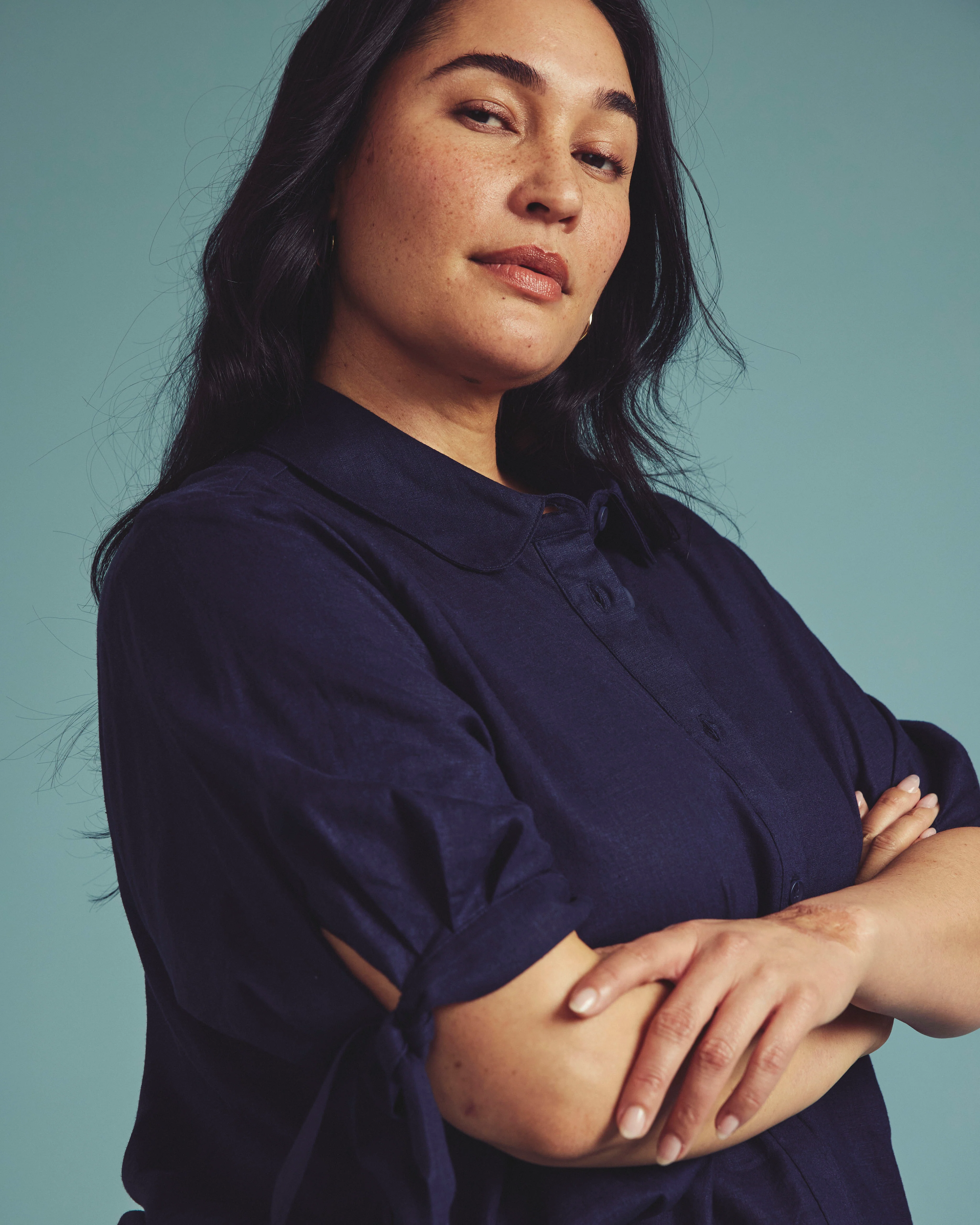 Luisa Short Sleeve Linen Shirt - Navy - Image 2