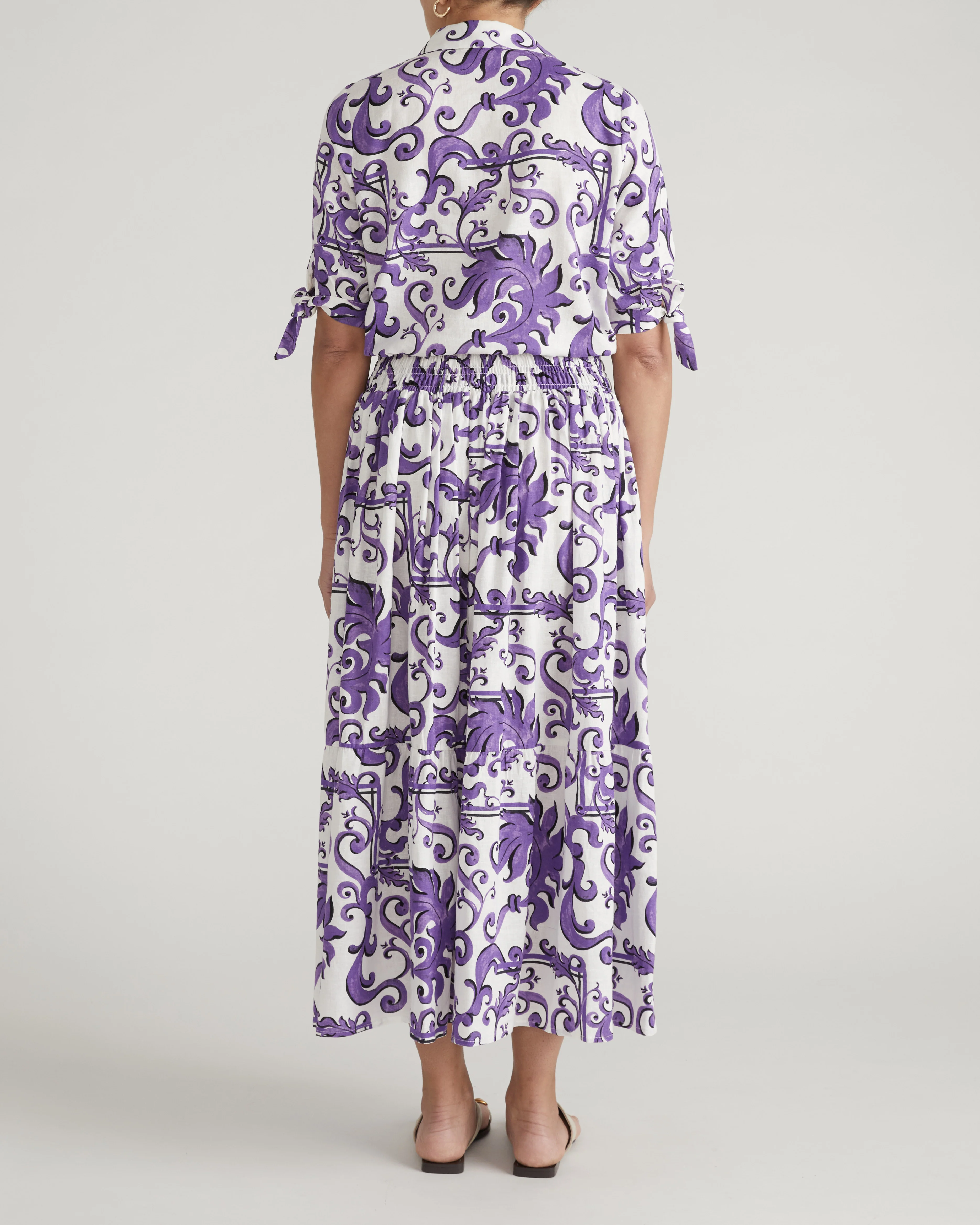 Luisa Short Sleeve Linen Shirt - Purple Majolica Print - Image 6
