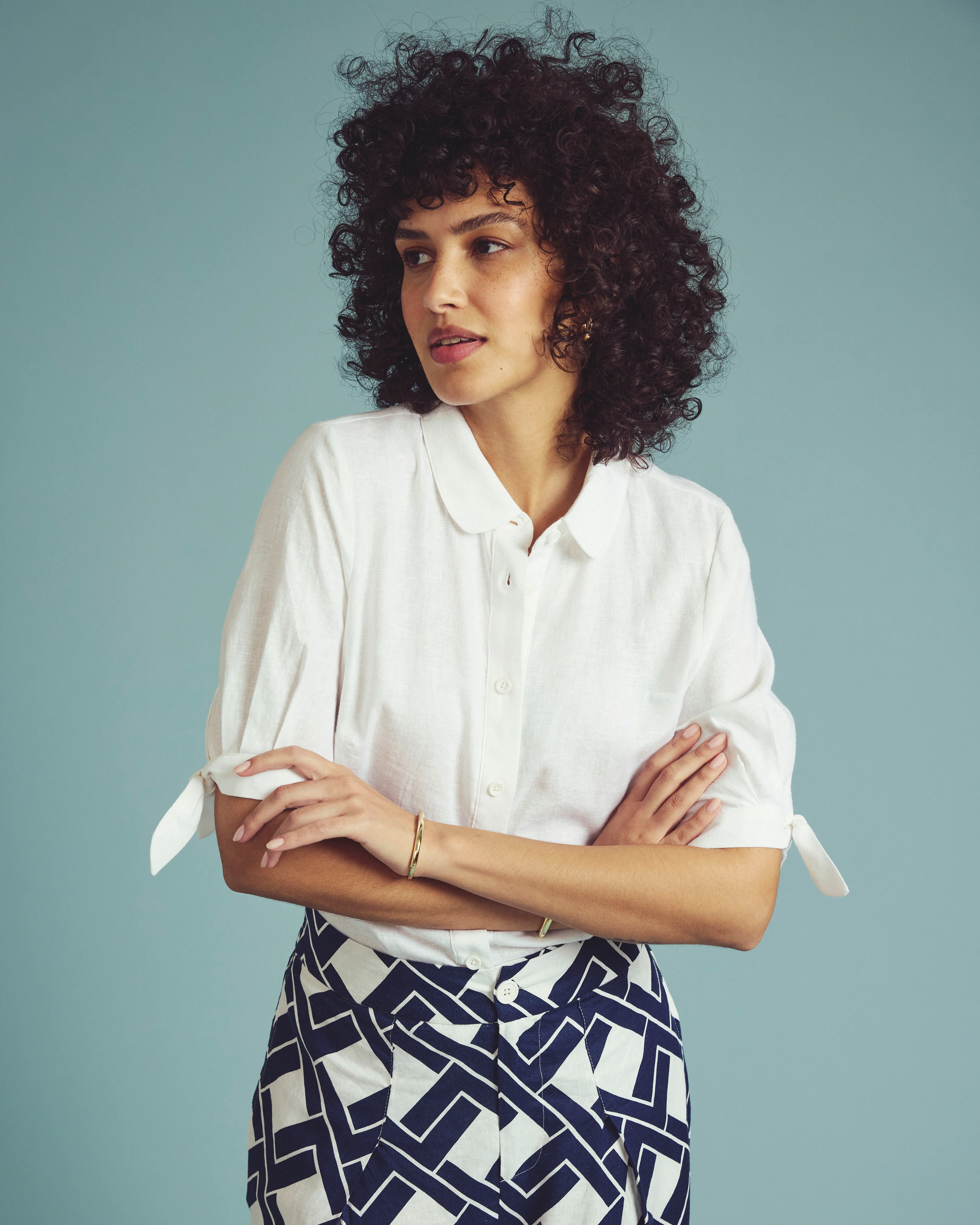 Luisa Short Sleeve Linen Shirt - White - Image 2