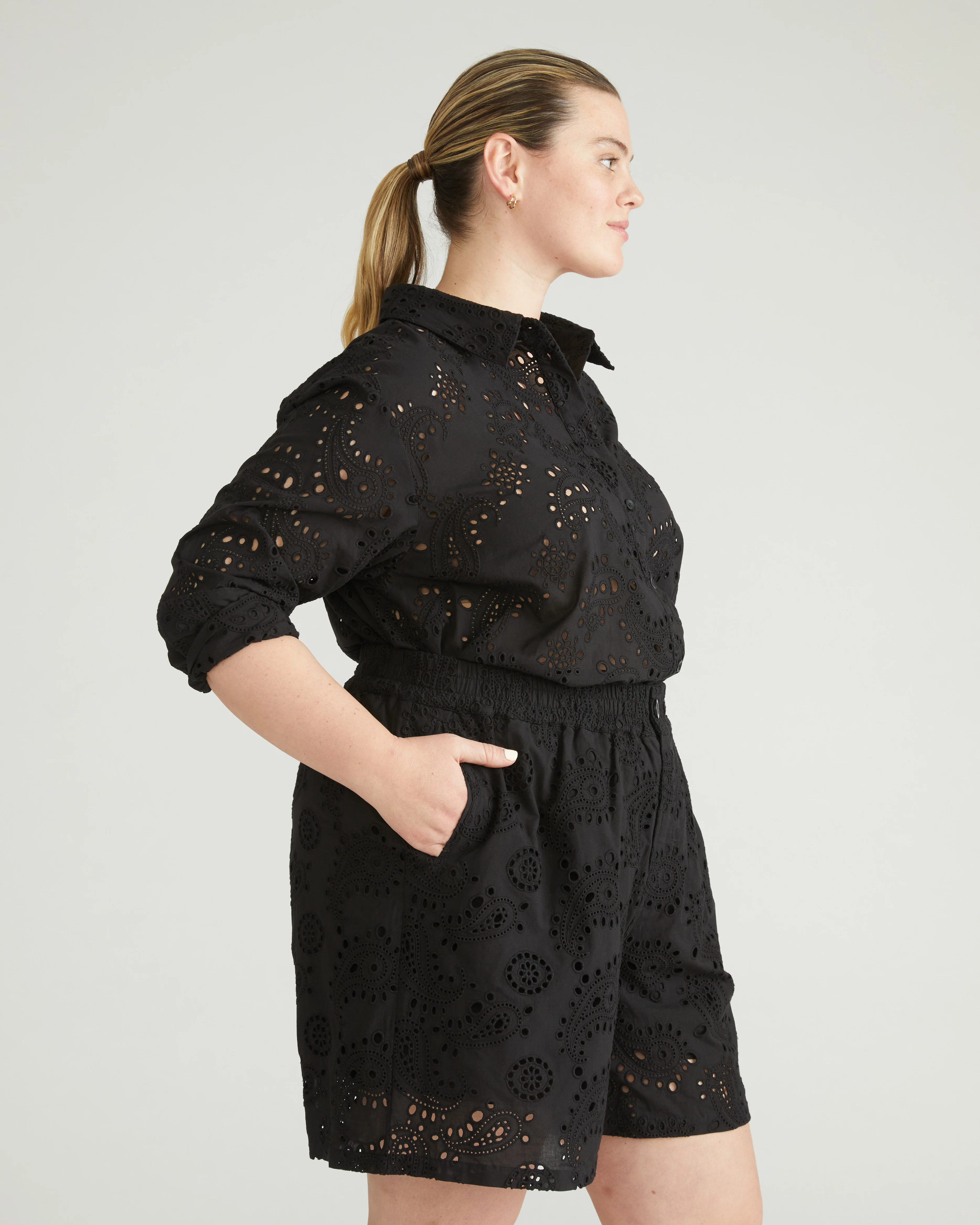 Lulu Cotton Eyelet Shorts - Black - Image 4