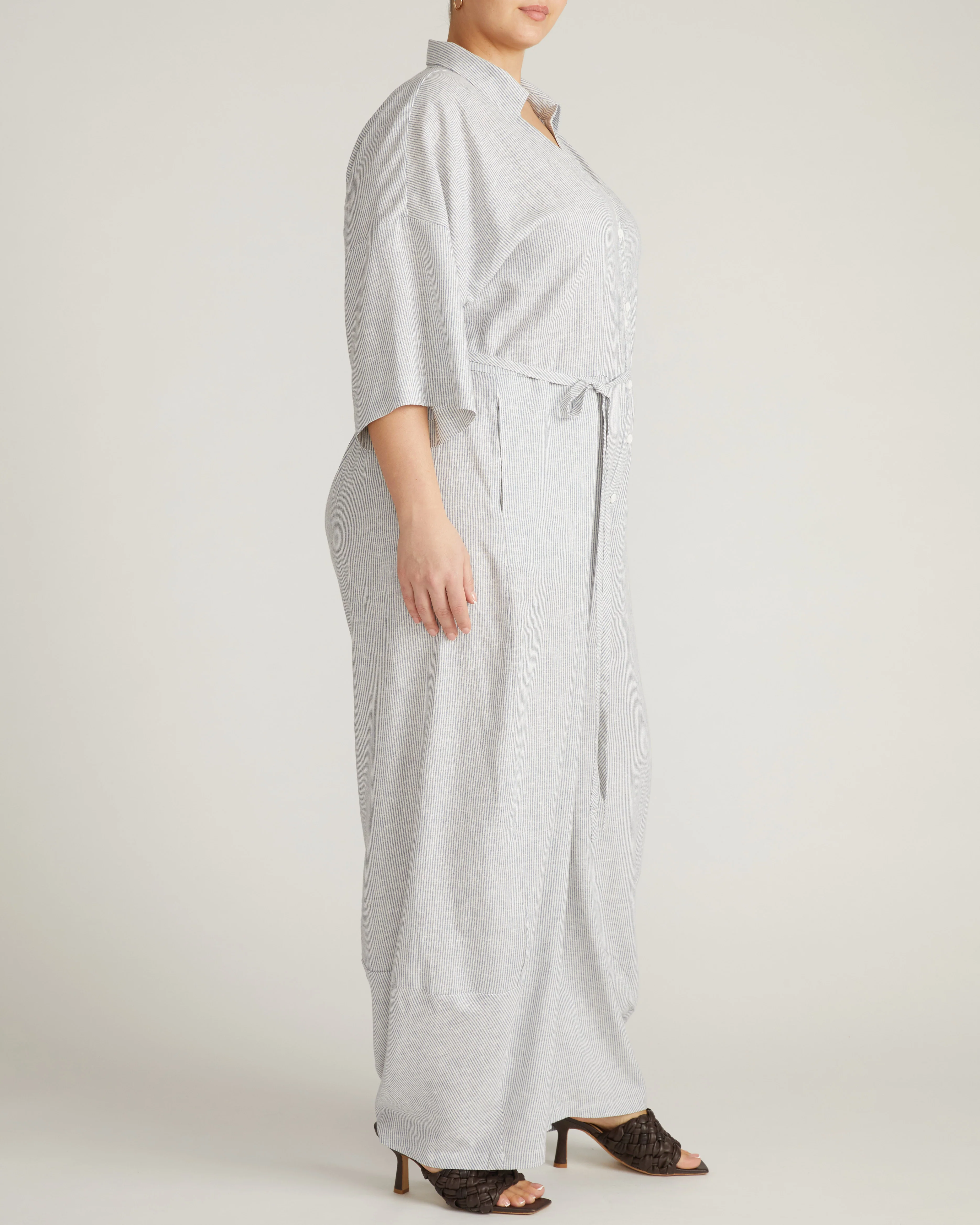 Maggie Barrel Leg Linen Jumpsuit - Beach Stripe - Image 3