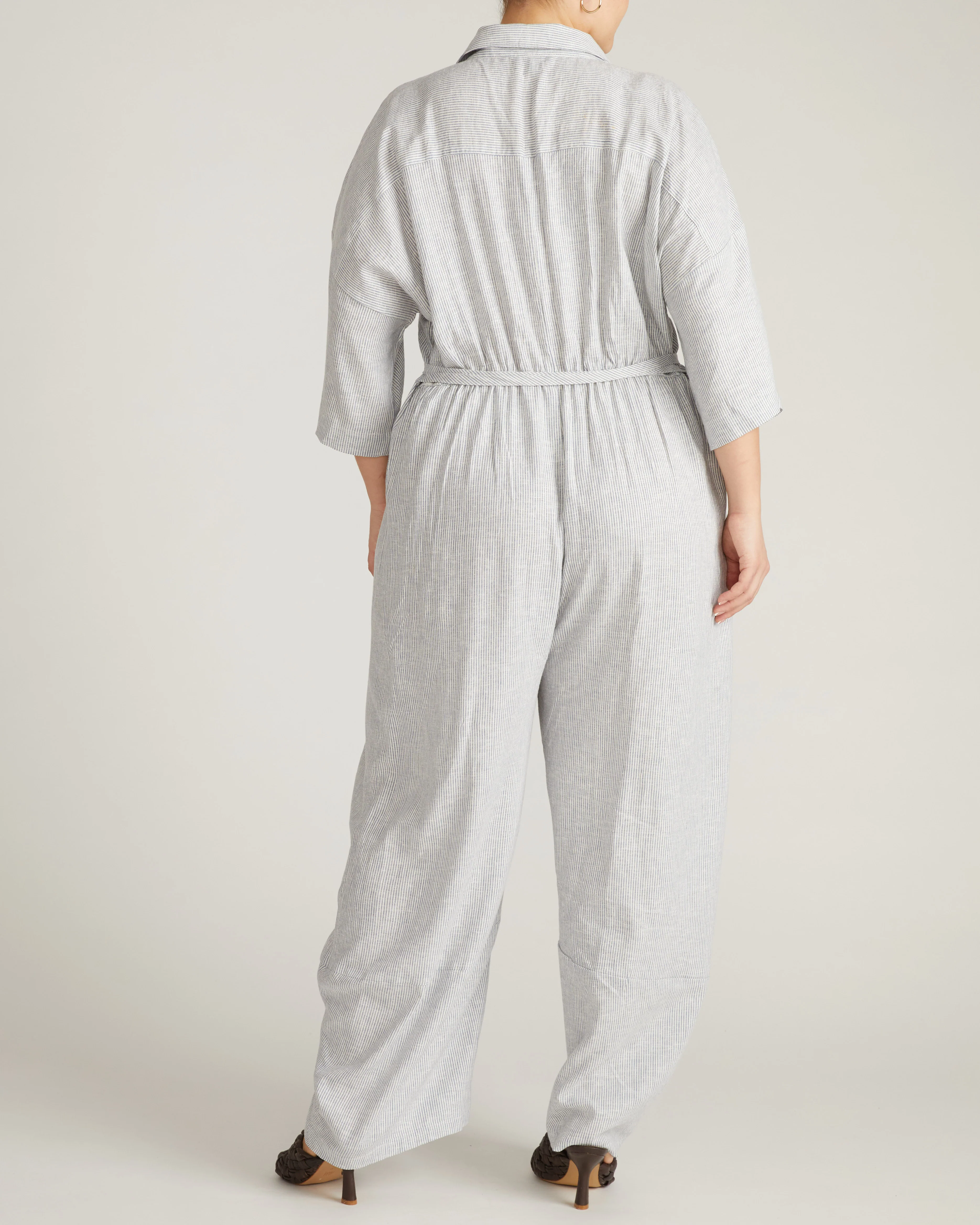 Maggie Barrel Leg Linen Jumpsuit - Beach Stripe - Image 4