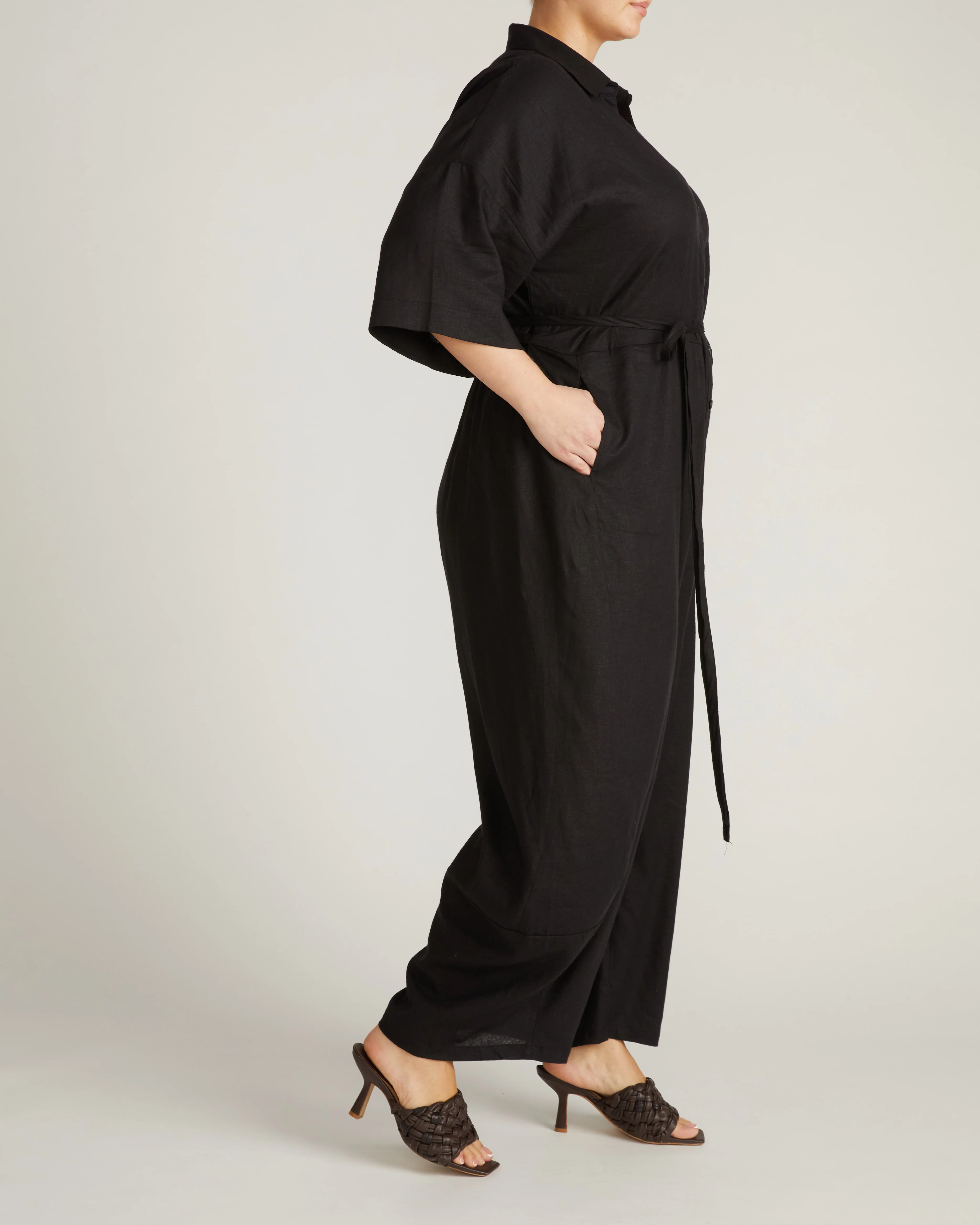 Maggie Barrel Leg Linen Jumpsuit - Black - Image 6