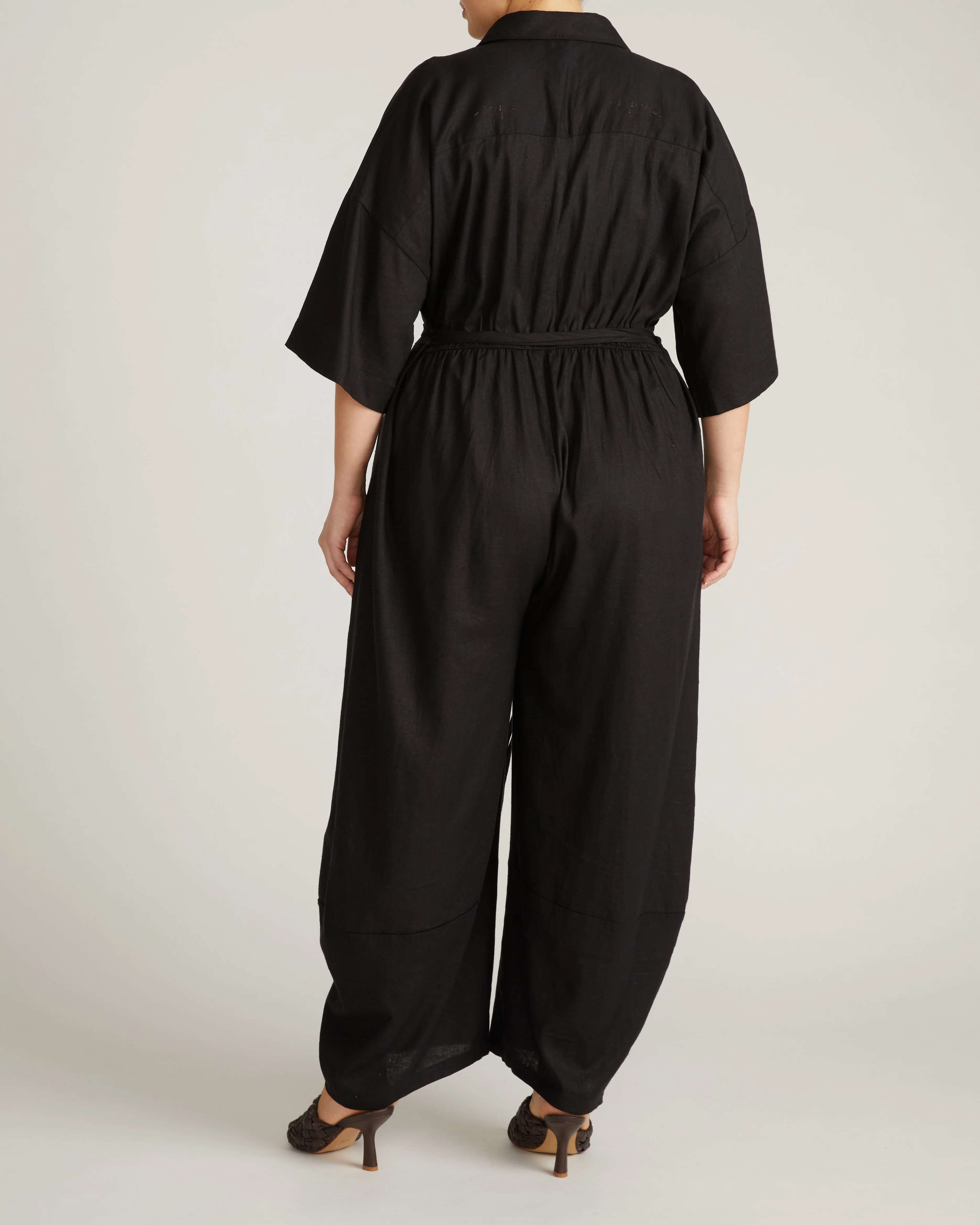 Maggie Barrel Leg Linen Jumpsuit - Black - Image 7