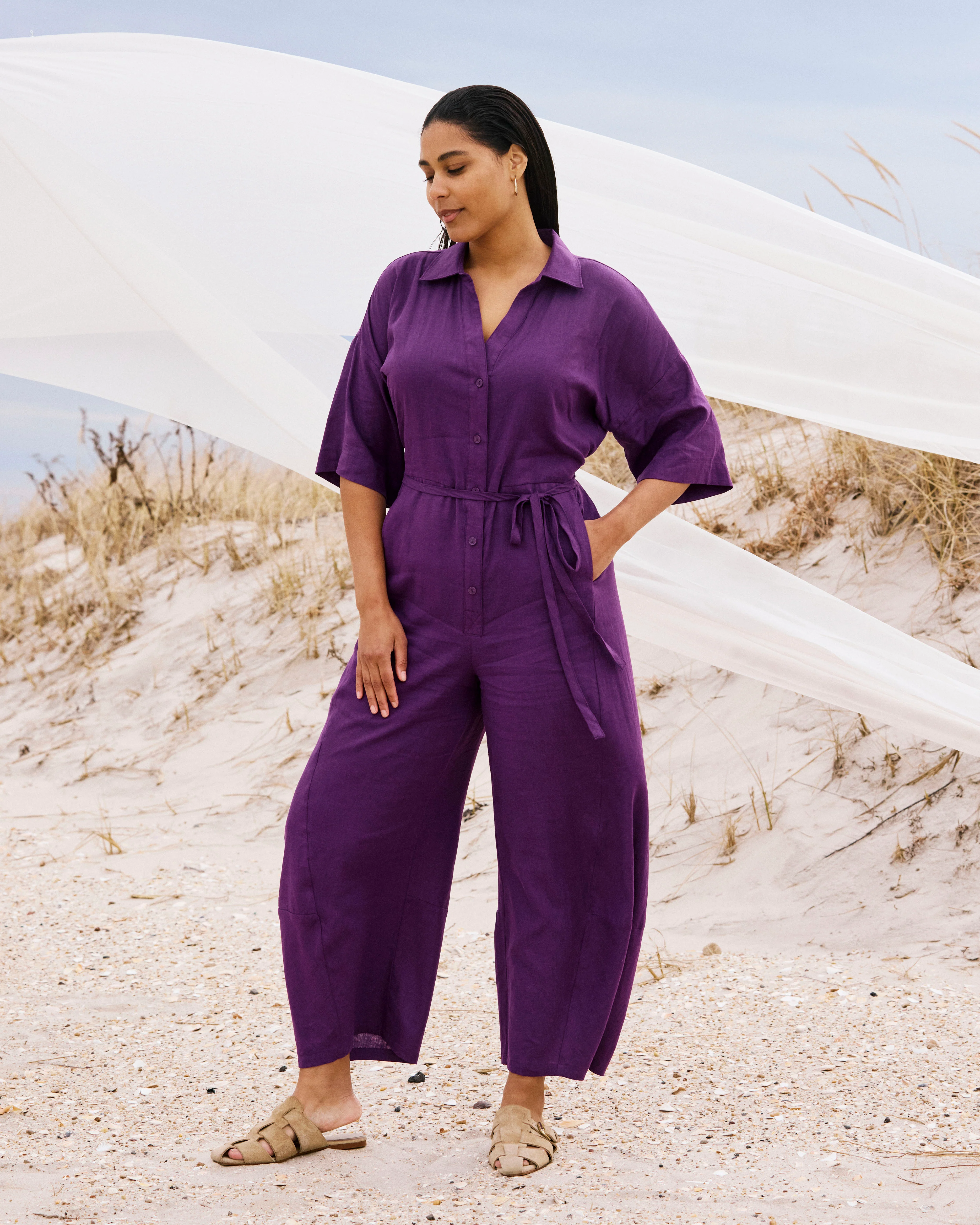 Maggie Barrel Leg Linen Jumpsuit - Dreamy Purple - Image 6