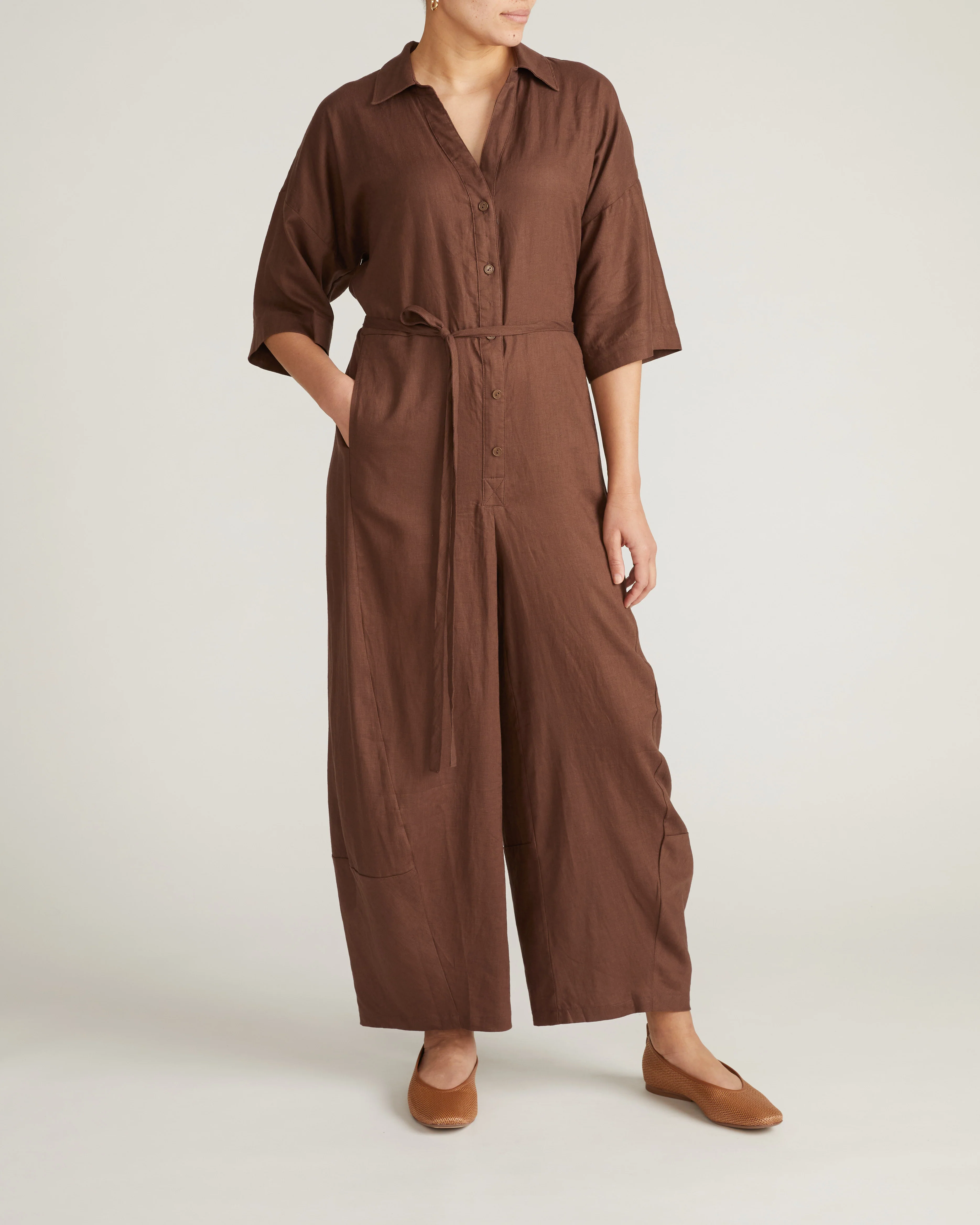 Maggie Barrel Leg Linen Jumpsuit - Peppercorn - Image 4