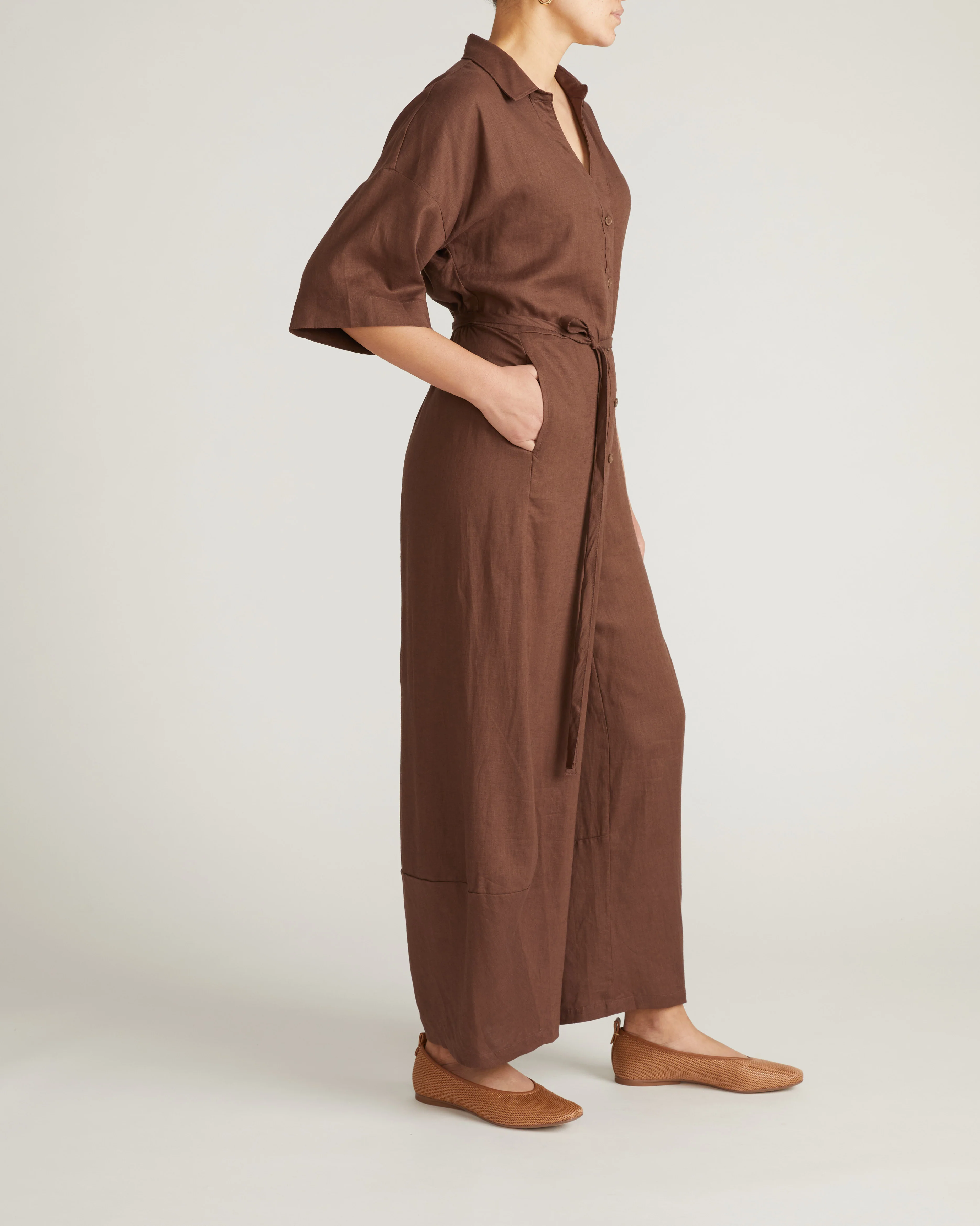Maggie Barrel Leg Linen Jumpsuit - Peppercorn - Image 5