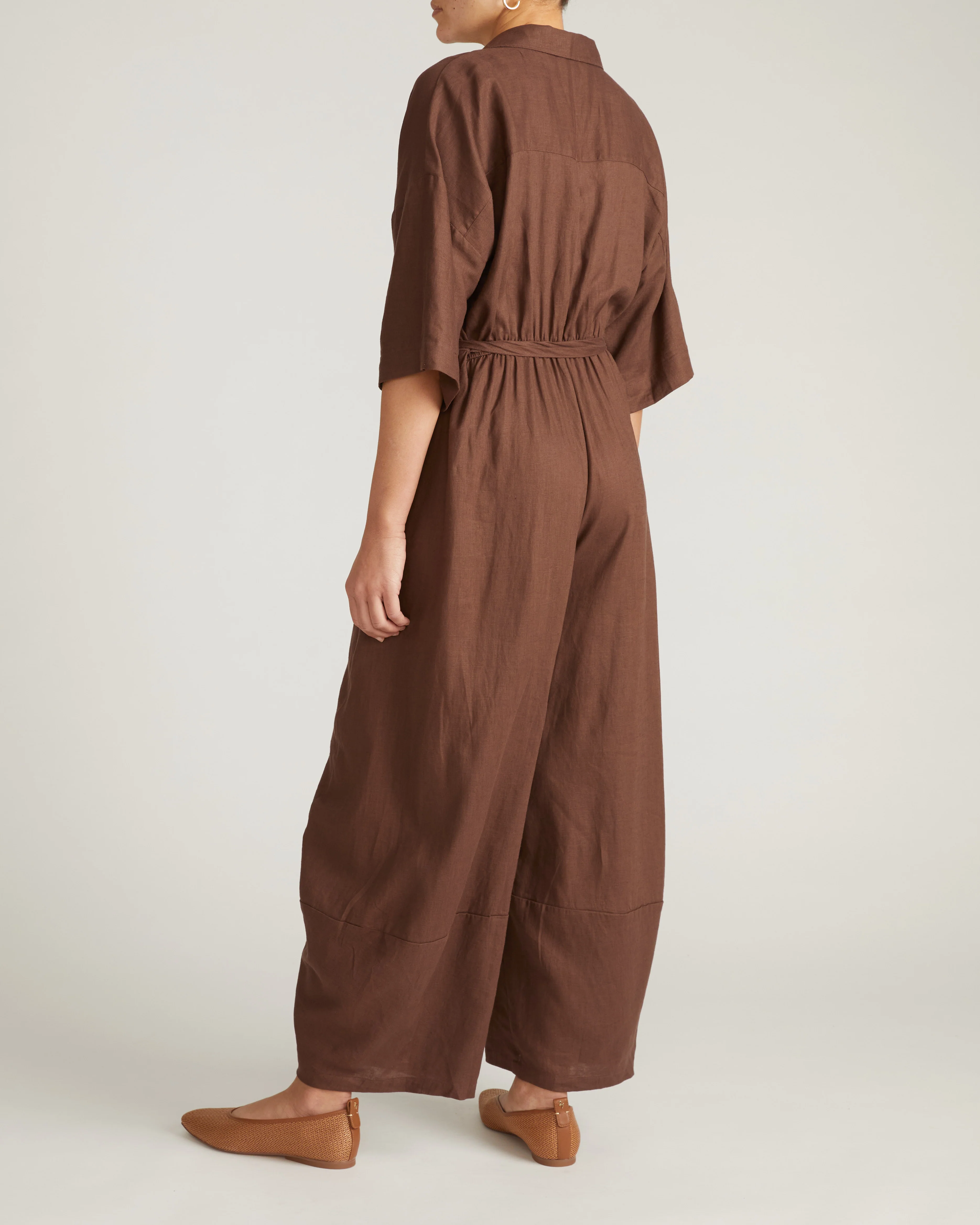 Maggie Barrel Leg Linen Jumpsuit - Peppercorn - Image 6
