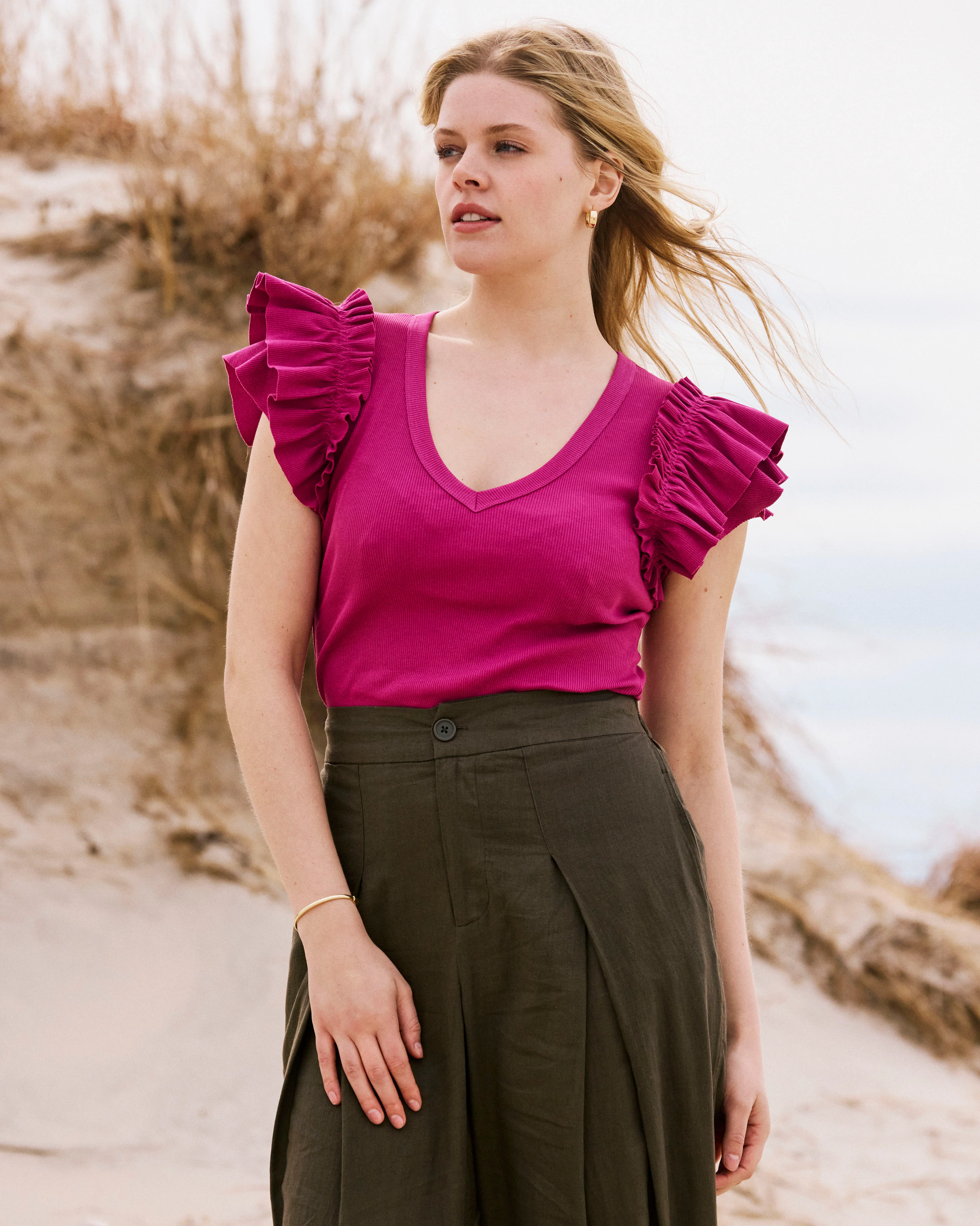 Magnolia Ribbed Top - Hyper Pink - Image 4