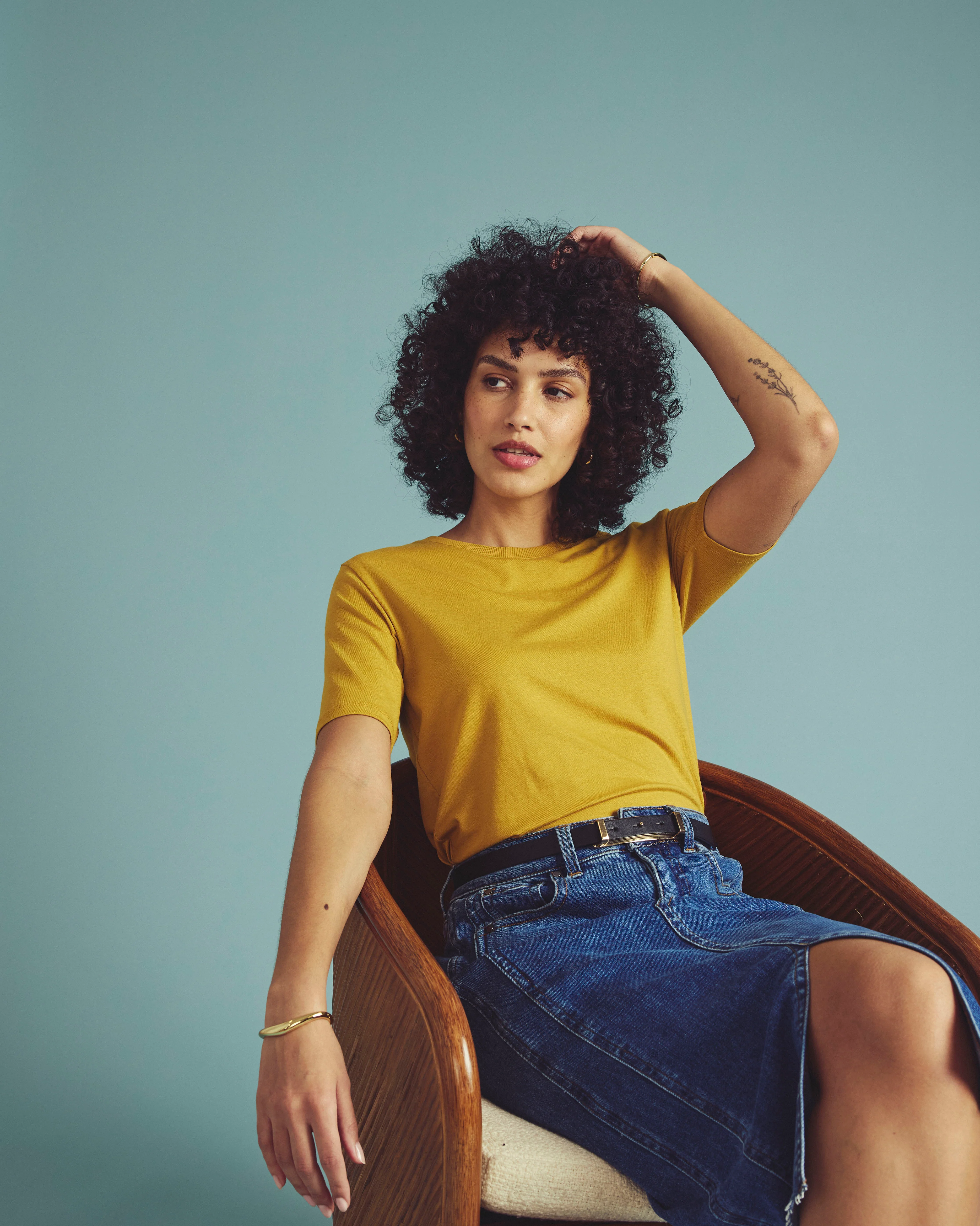 Maia Stovepipe Sleeve Tee - Yellow Ochre - Image 2