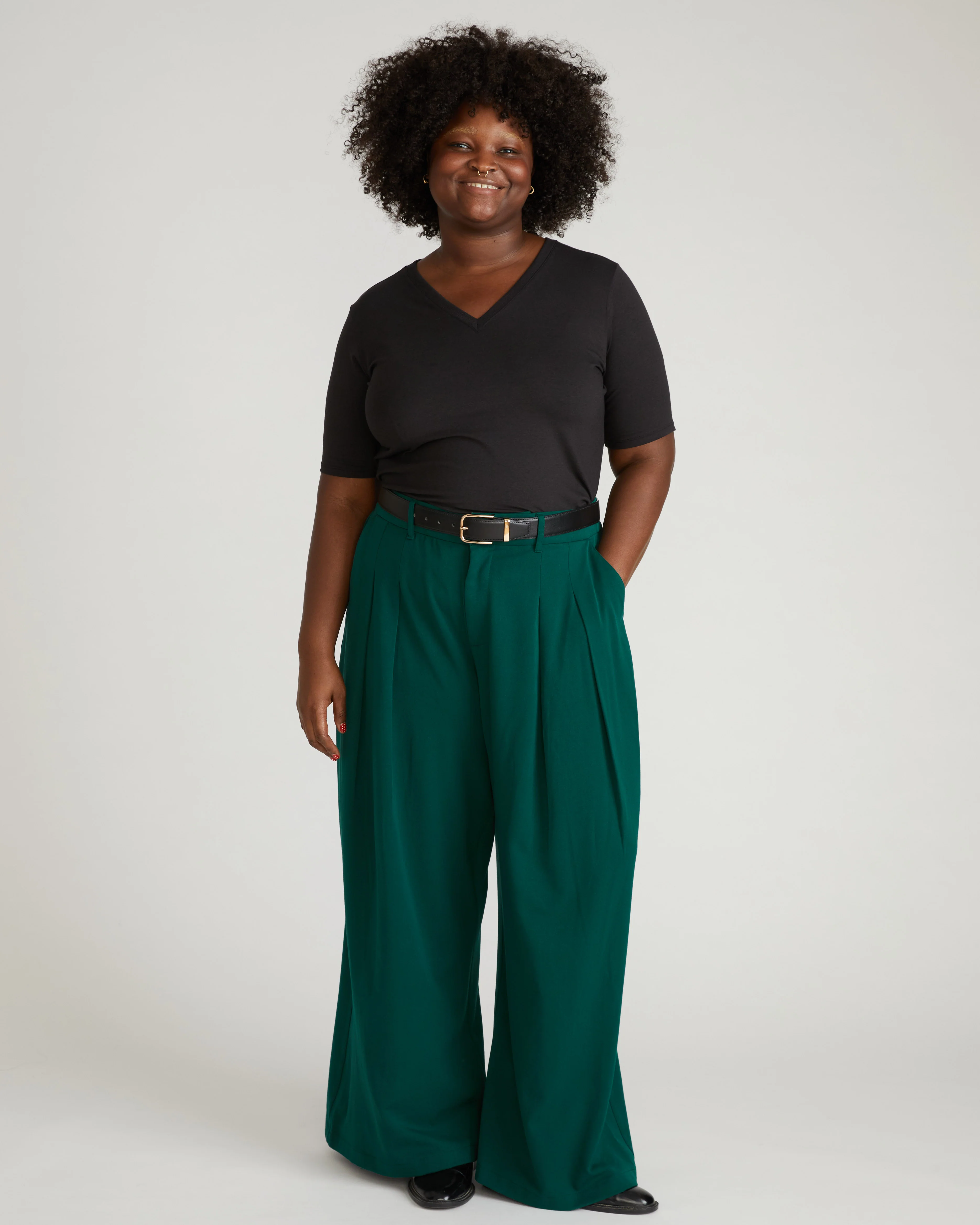 Maia Stovepipe Sleeve V Neck Tee - Black - Image 2