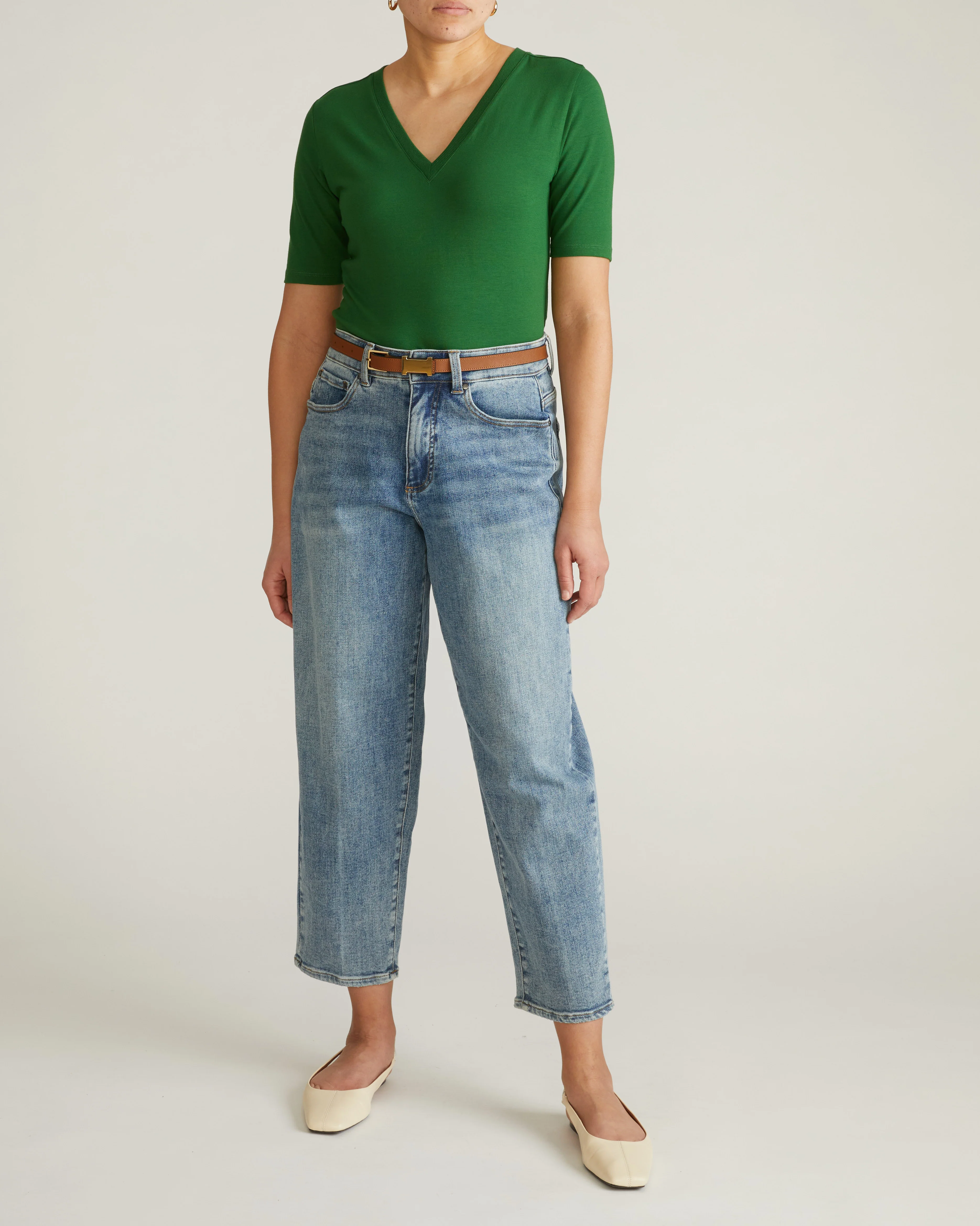 Maia Stovepipe Sleeve V Neck Tee - Green Park - Image 3