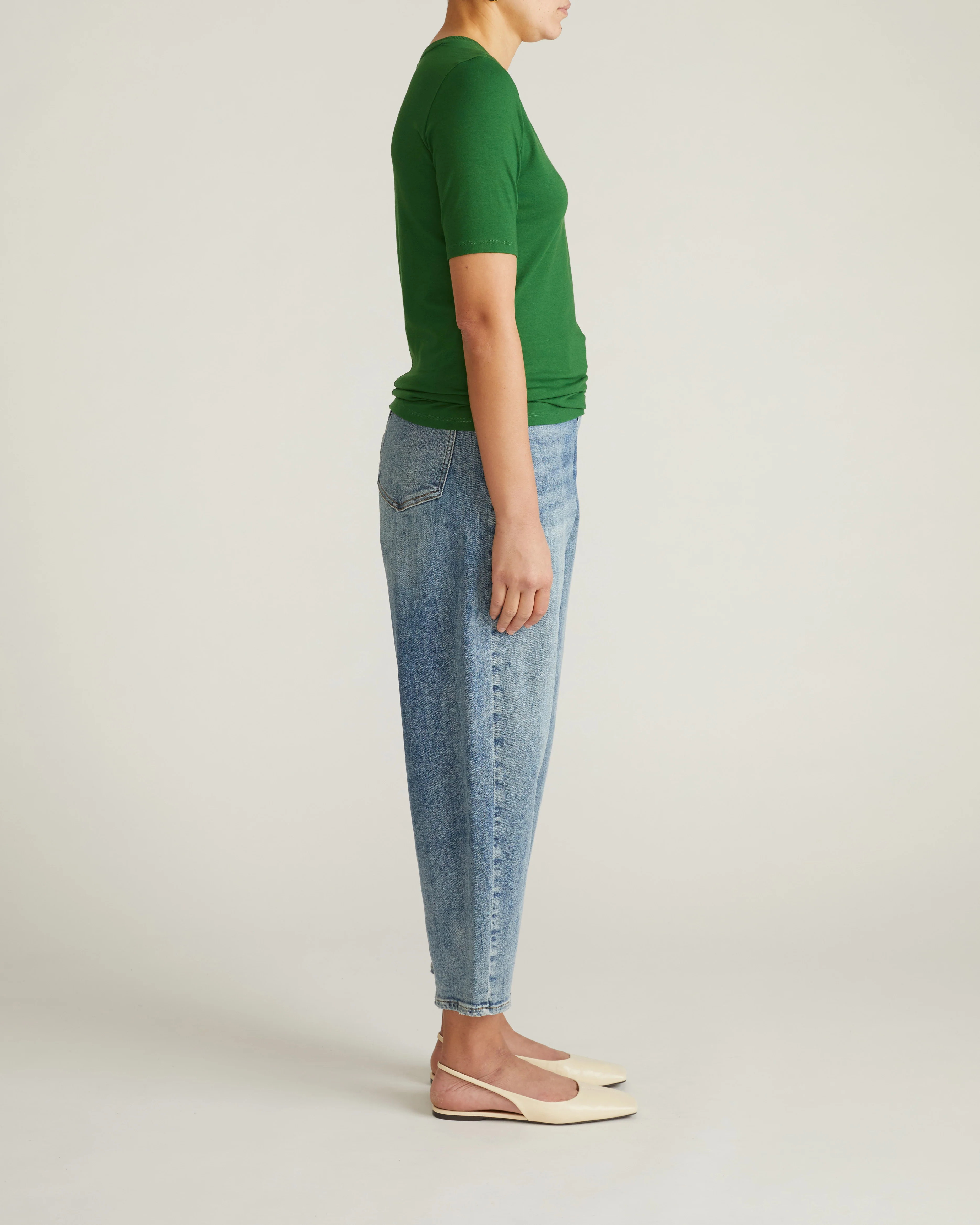 Maia Stovepipe Sleeve V Neck Tee - Green Park - Image 4