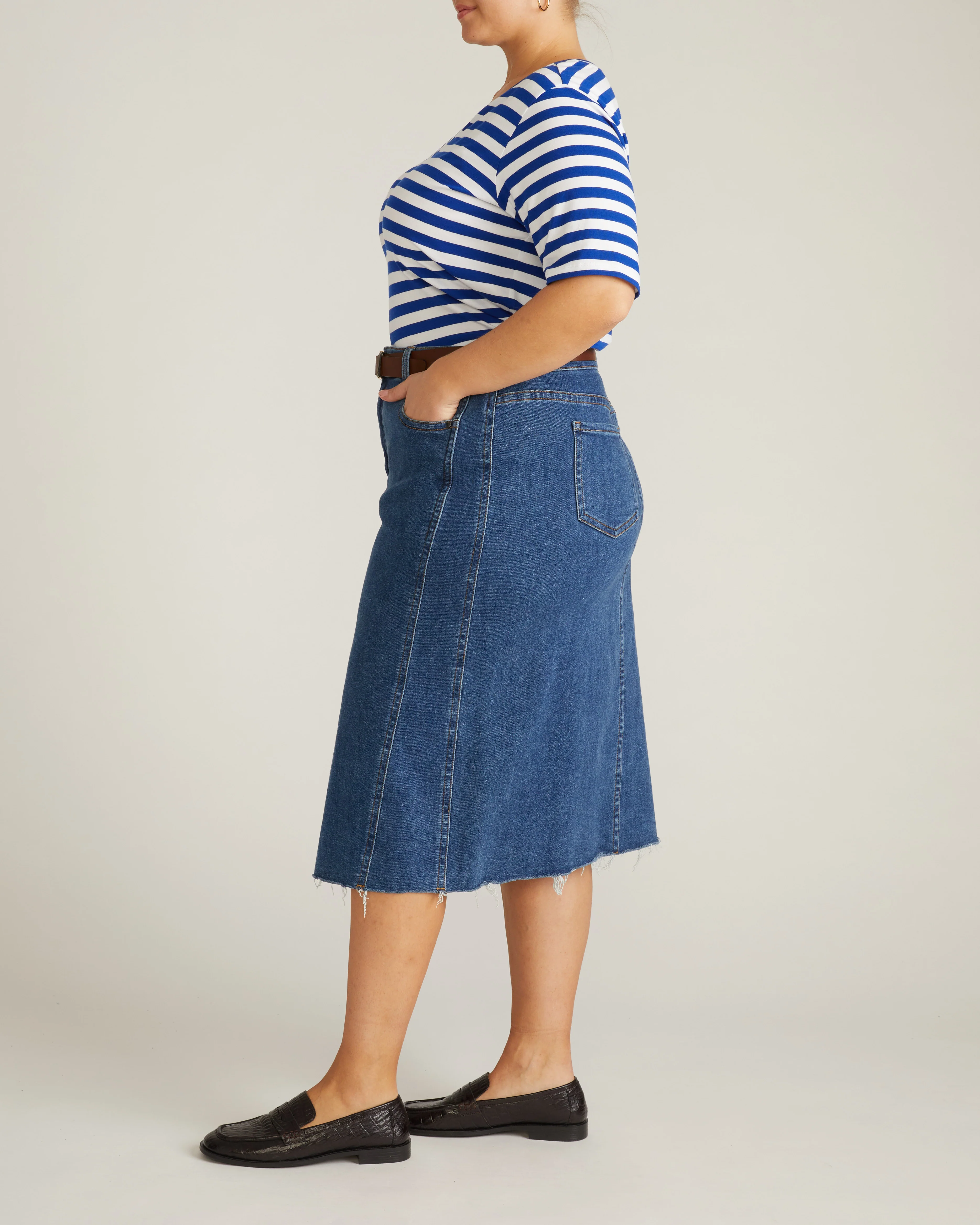 Maia Stovepipe Sleeve V Neck Tee - Hammersmith Blue/White Stripe - Image 4
